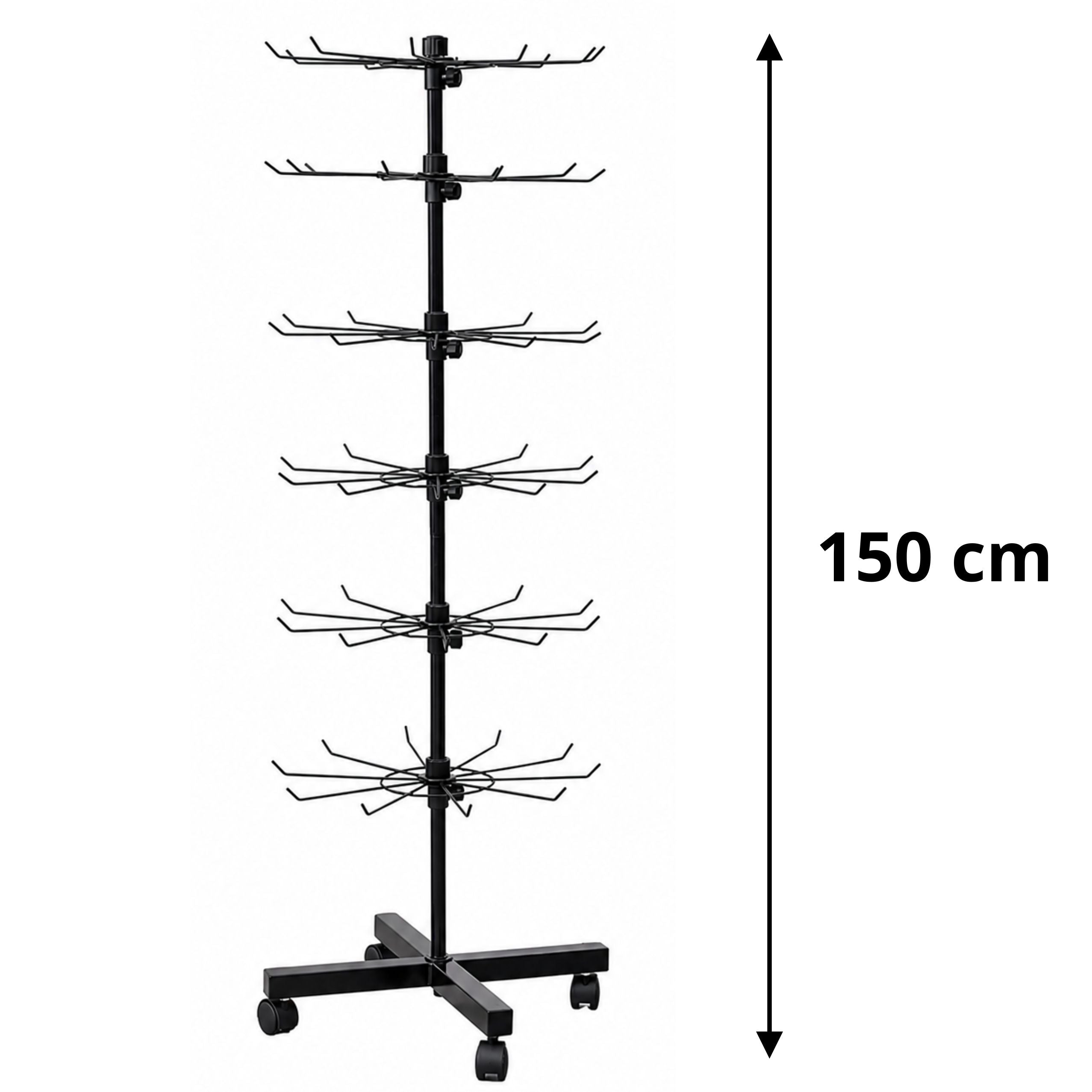 Rotating Display Shelf Hanger 6-tier On Wheels Black 40x150cm