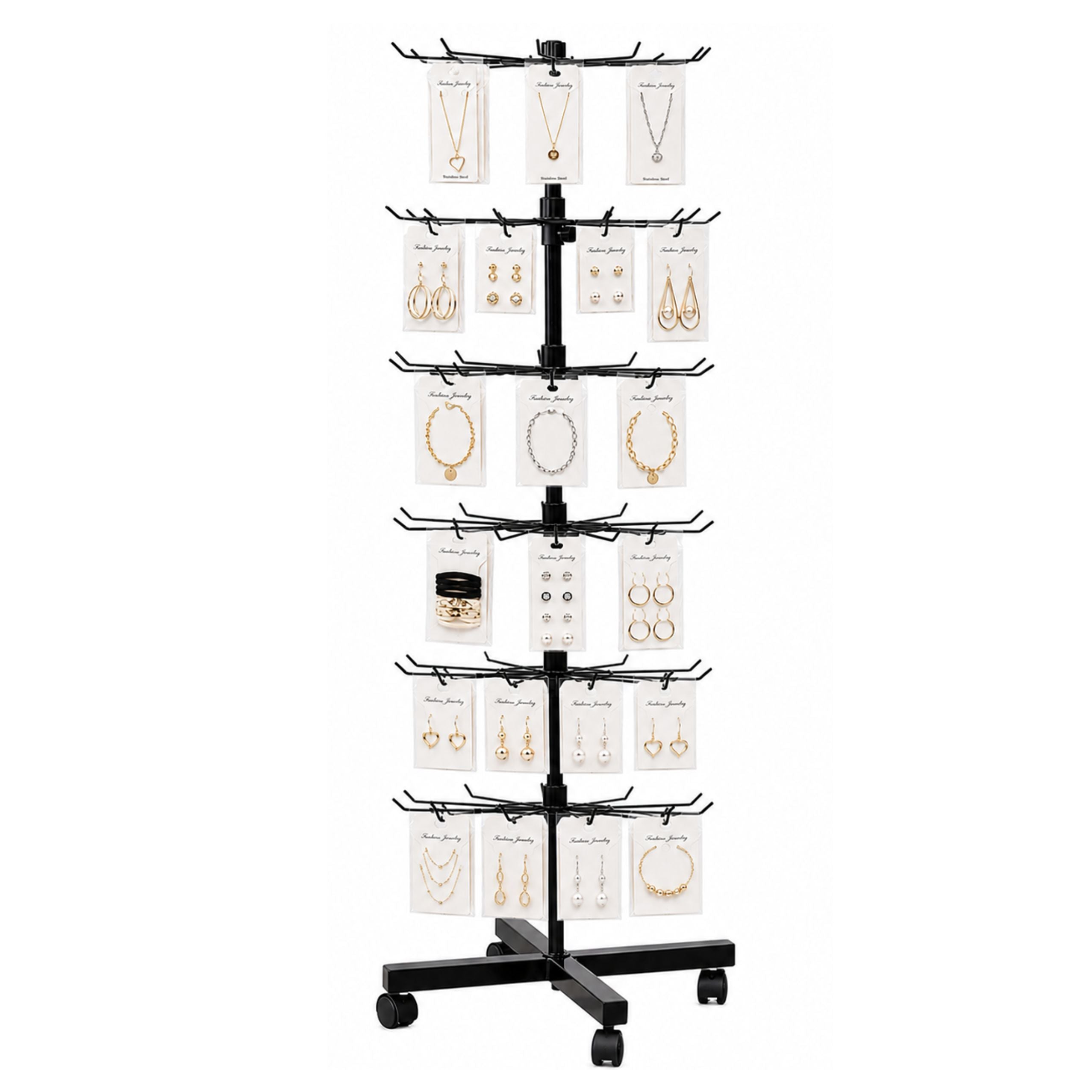 Rotating Display Shelf Hanger 6-tier On Wheels Black 40x150cm