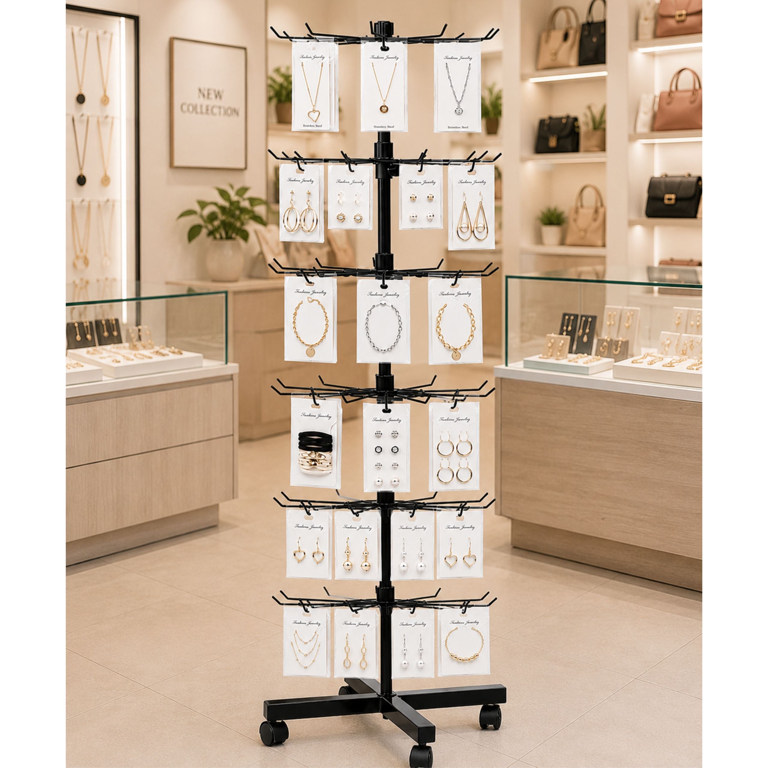Rotating Display Shelf Hanger 6-tier On Wheels Black 40x150cm