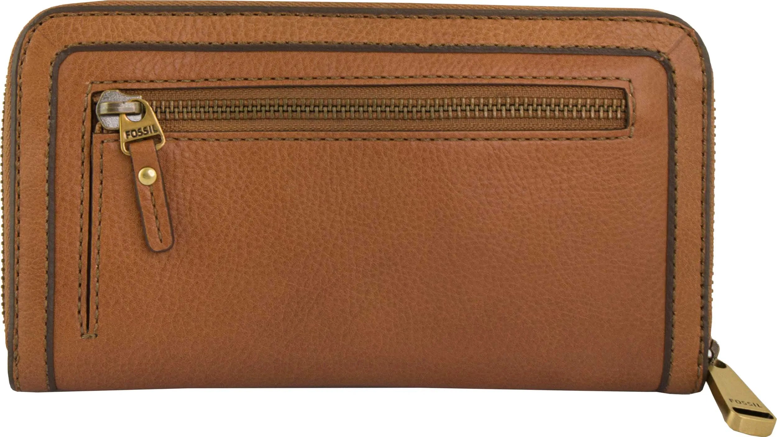 Women's Wallet Fossil Wmns Leather Wallet Vri Zip Clutch Camel Brown