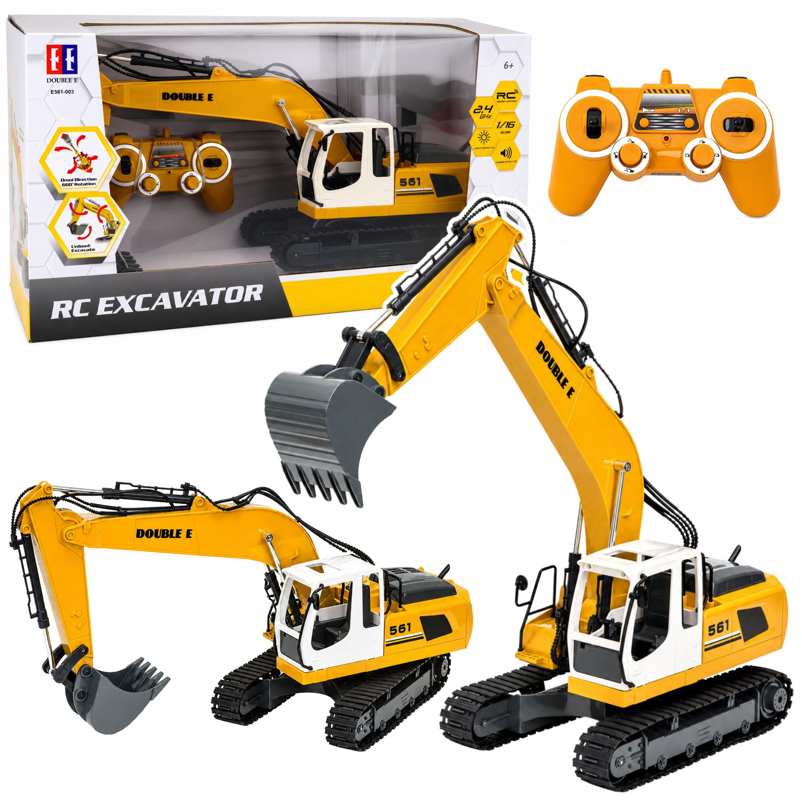 Remote Controlled Rc Crawler Excavator Lights And Sounds Yellow 1:16