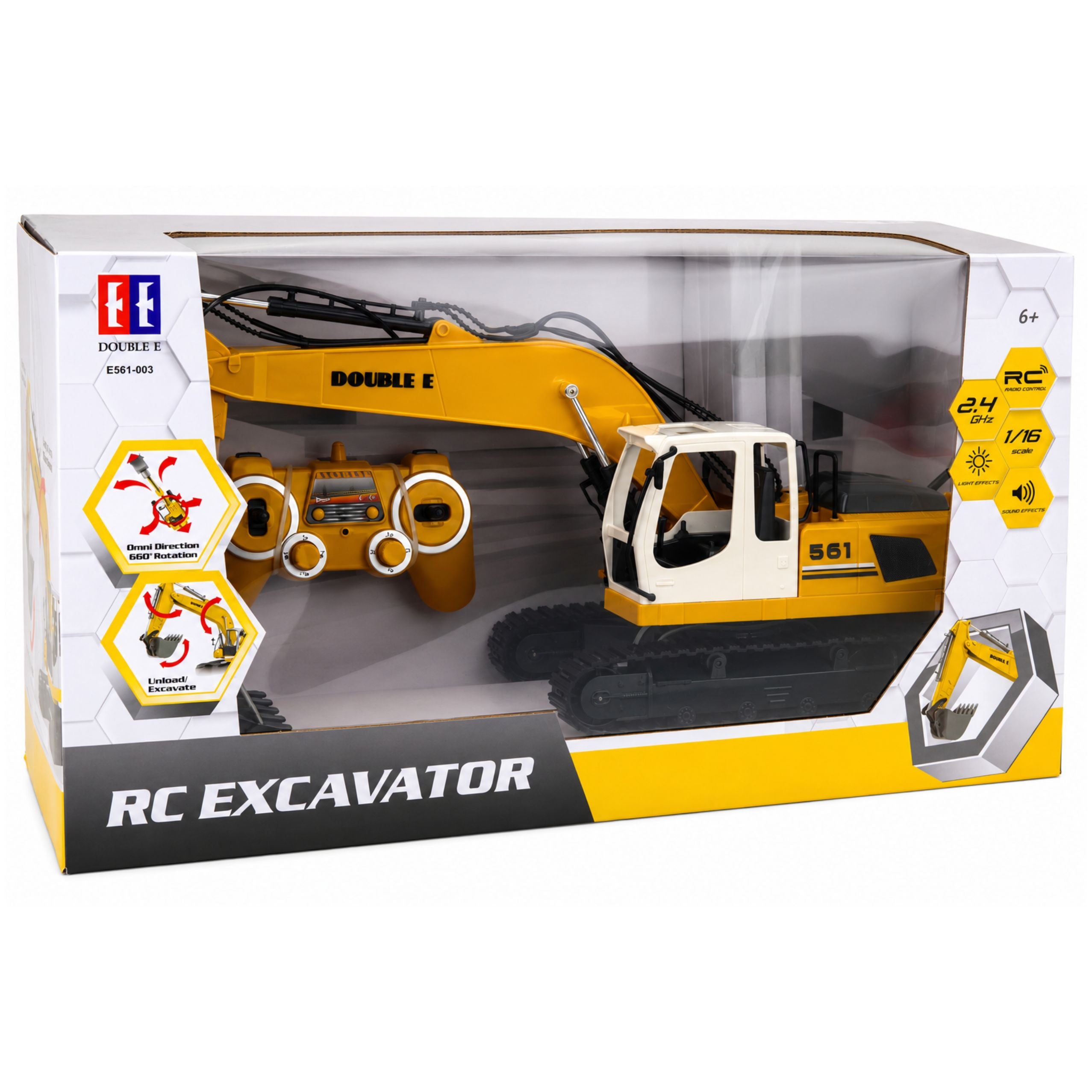 Remote Controlled Rc Crawler Excavator Lights And Sounds Yellow 1:16