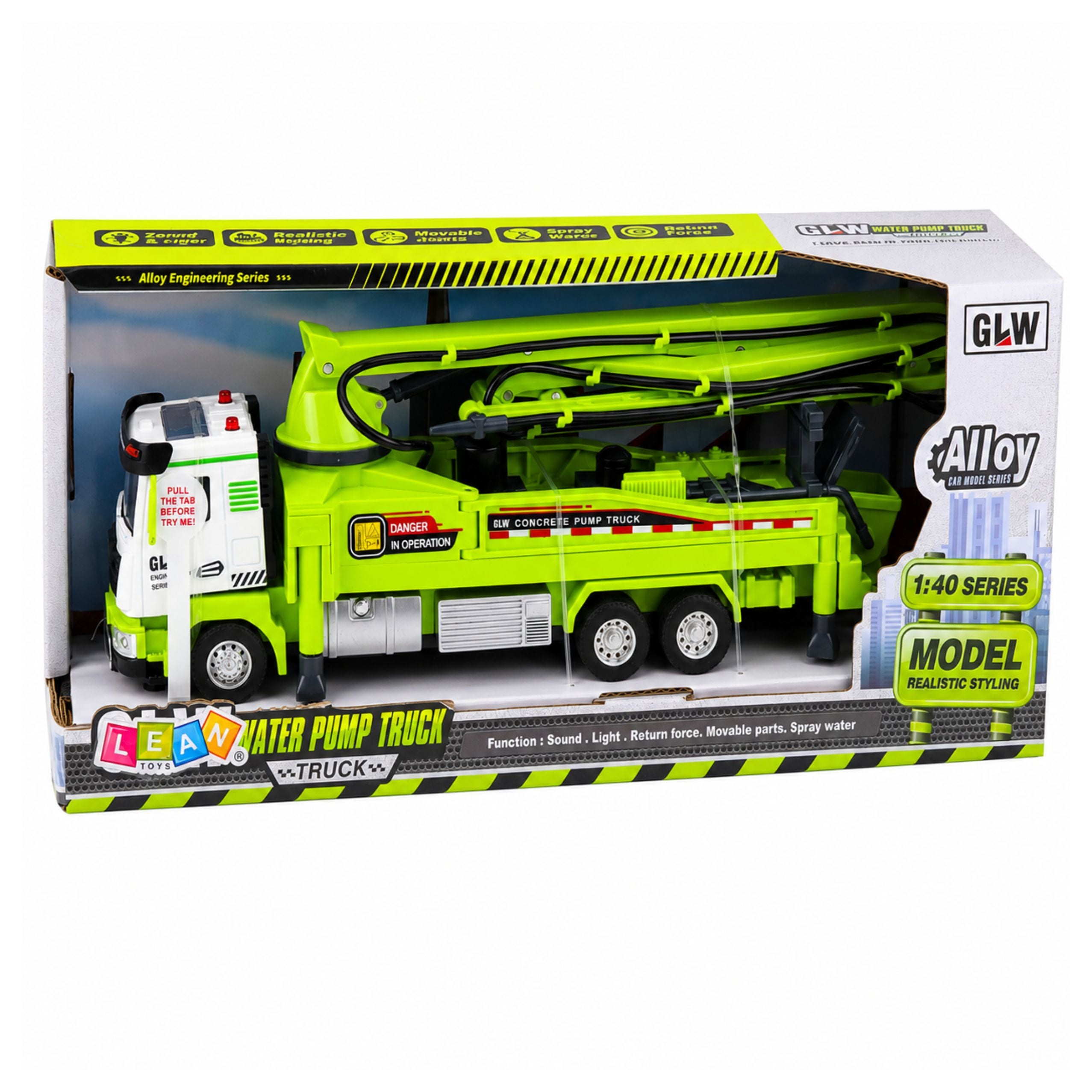 Concrete Pump Truck With Lights Sounds Water Drive 1:40