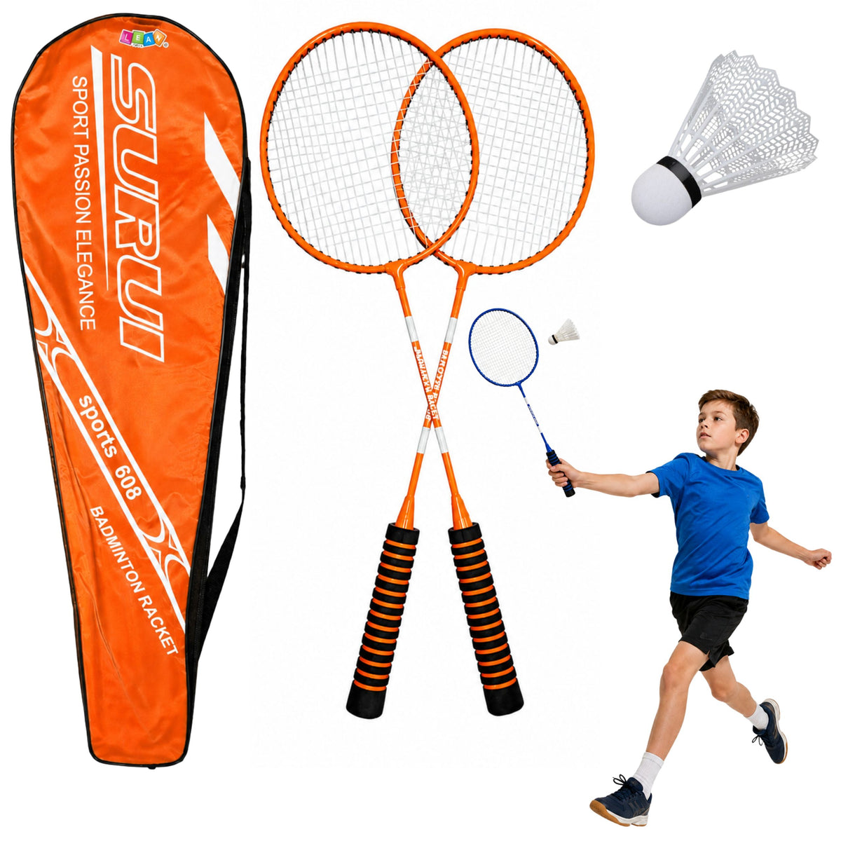 Badmintonset Rackets Shuttlehoes Oranje