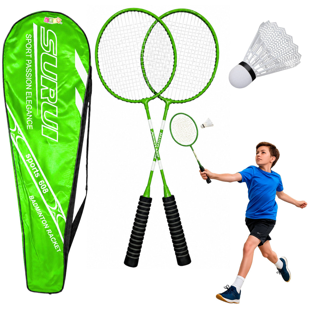 Set Badminton Racchette Volano Cover Verde