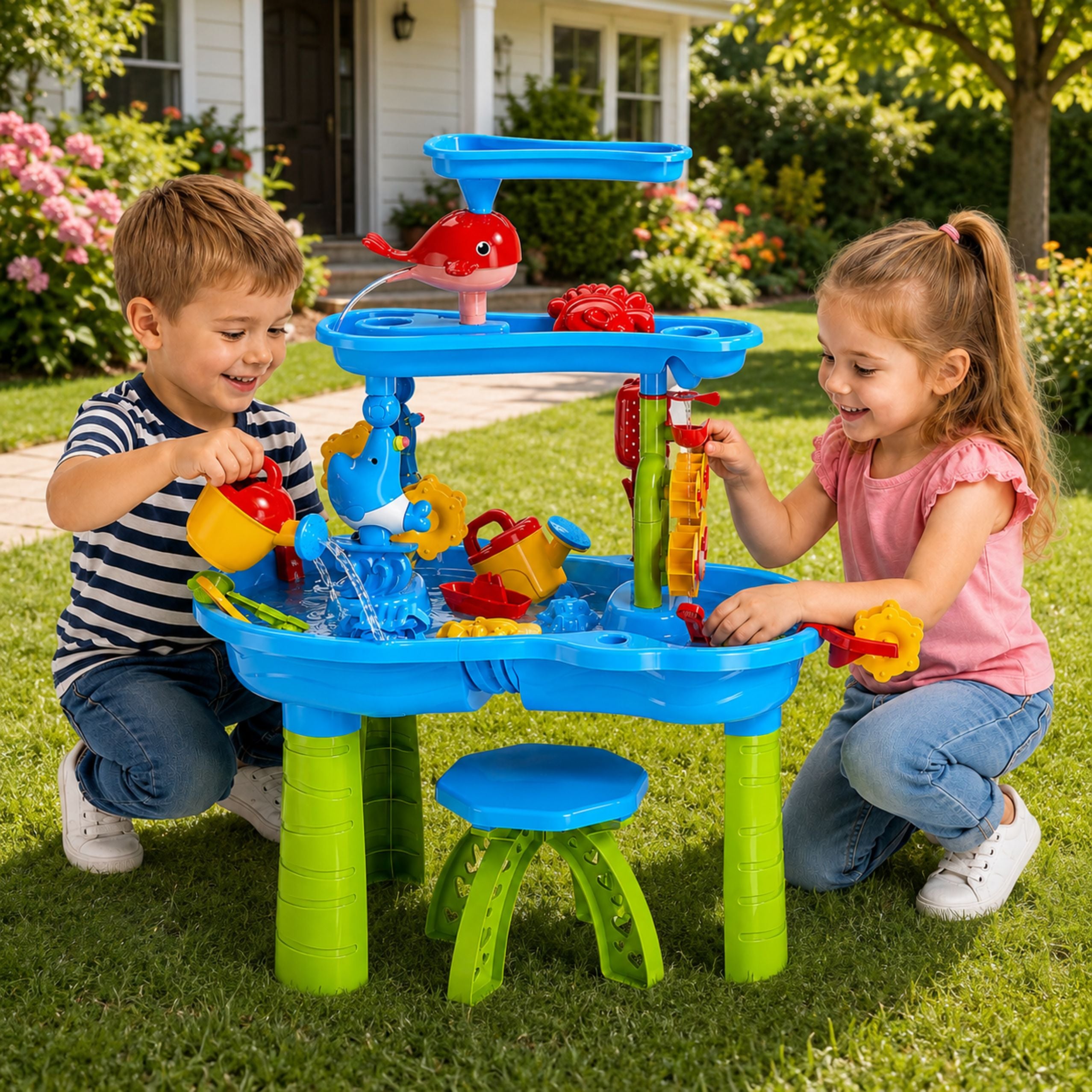 Multi-level Water Table Playground With Chair Accessories Molds 63cm