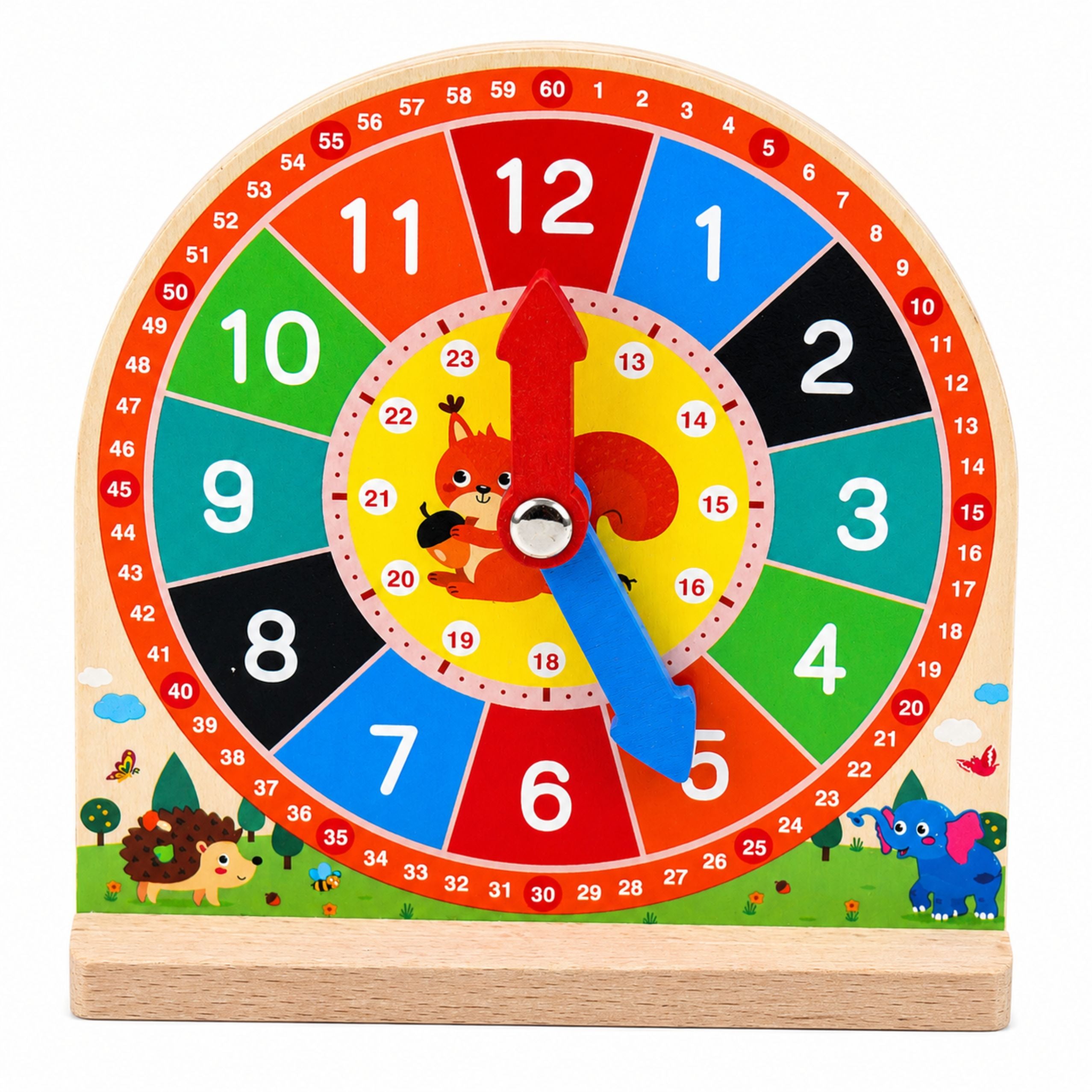 Wooden Educational Clock For Learning Hours Movable Hands Cards 55 Pcs.