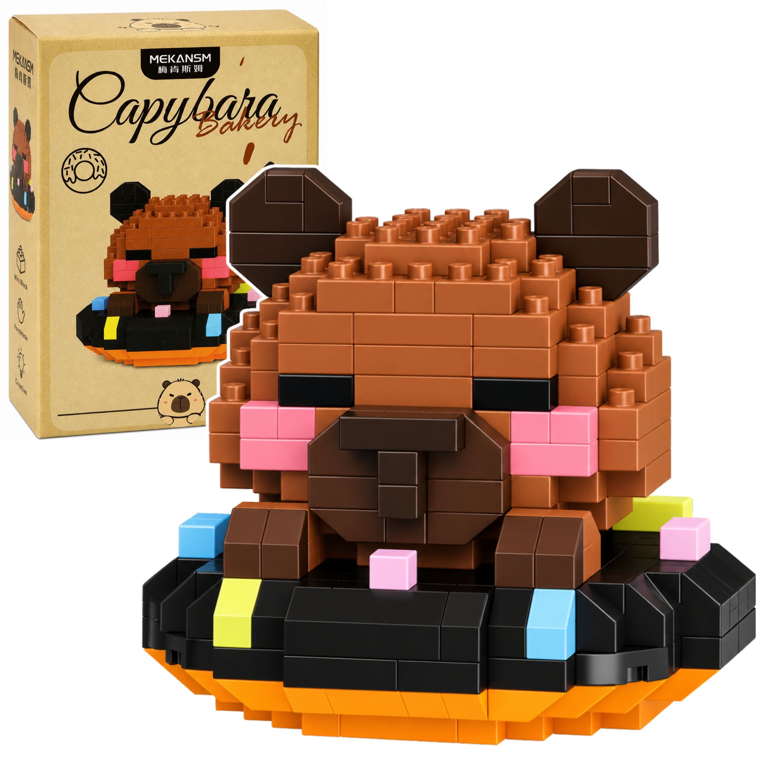 Construction Blocks Mini Figure Capybara On Donut Brown 306 Pcs.