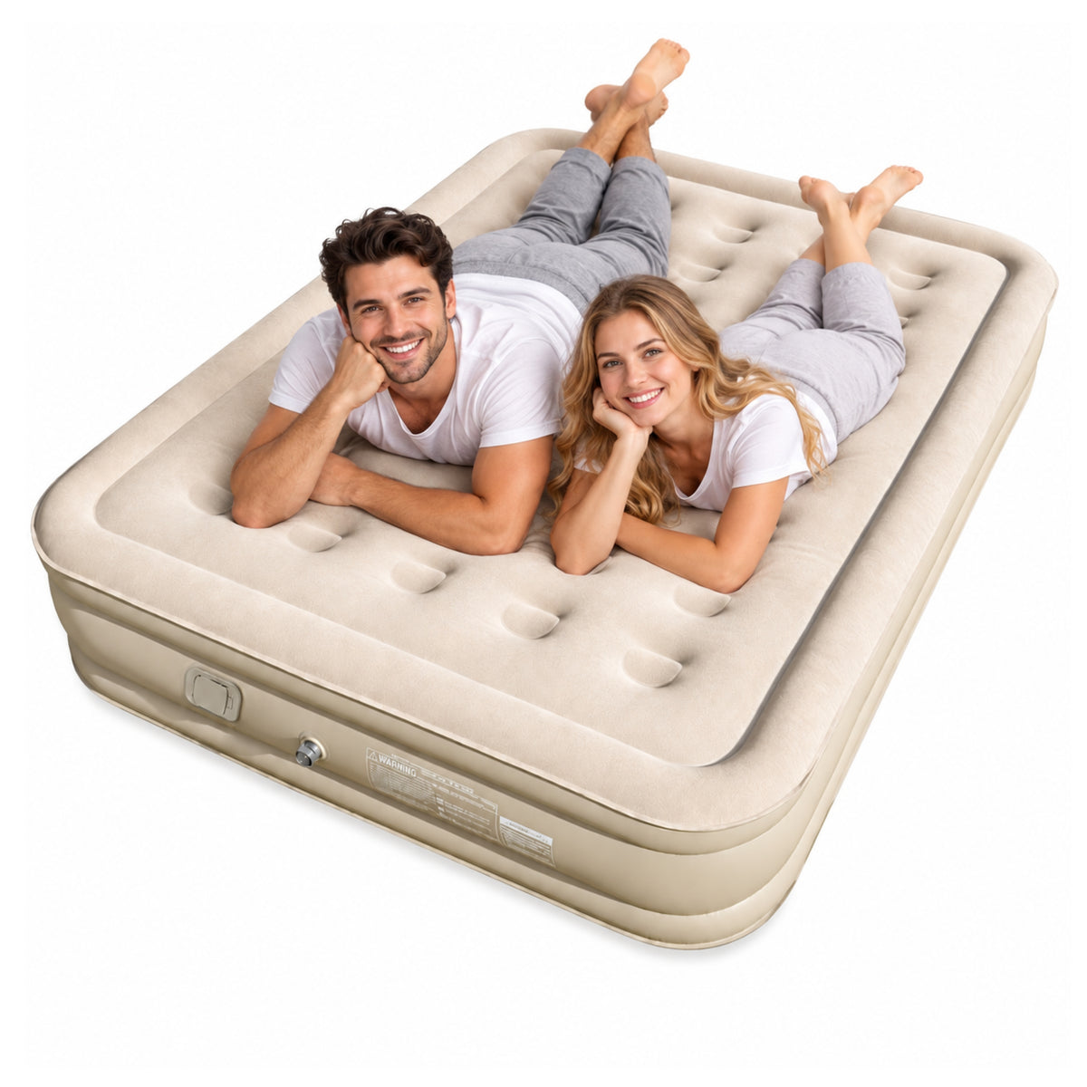 2-personers oppustelig madras med elektrisk pumpepude Beige 198x152 cm