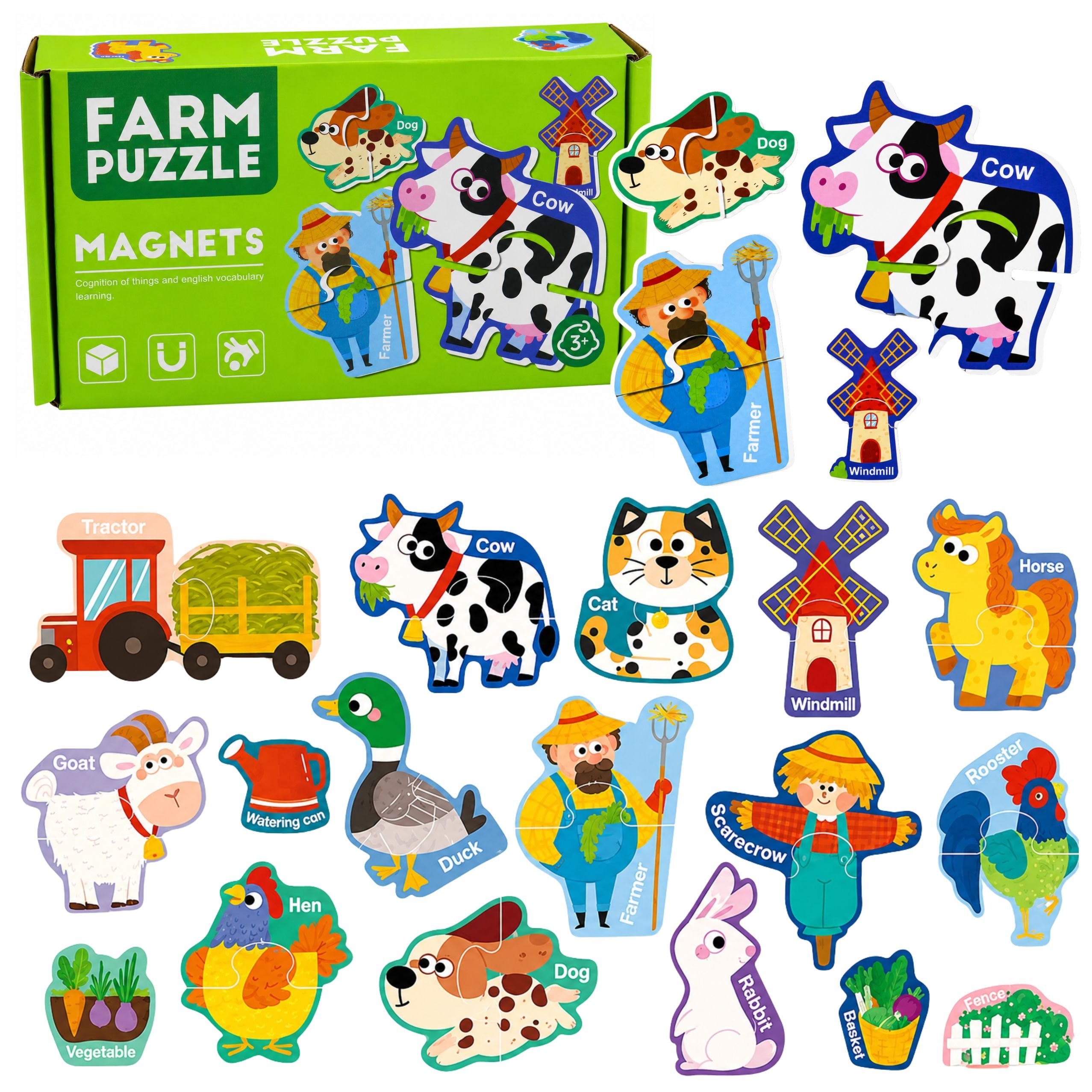 Magnetic Puzzles Pets Farm Fridge Magnets Boards 30 Pcs.