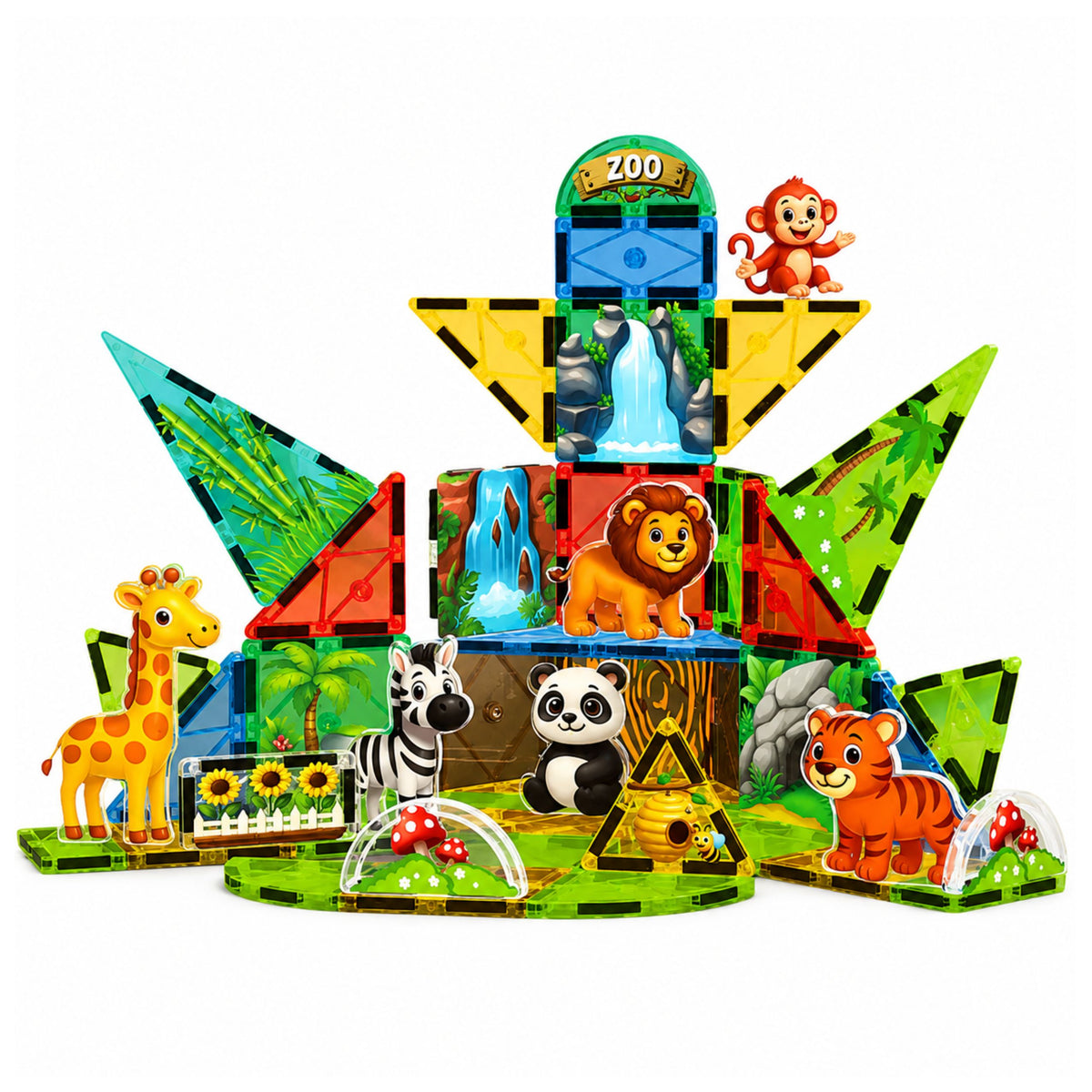 Magnetic Construction Blocks Wild Animals Jungle Zoo 52 Pcs.