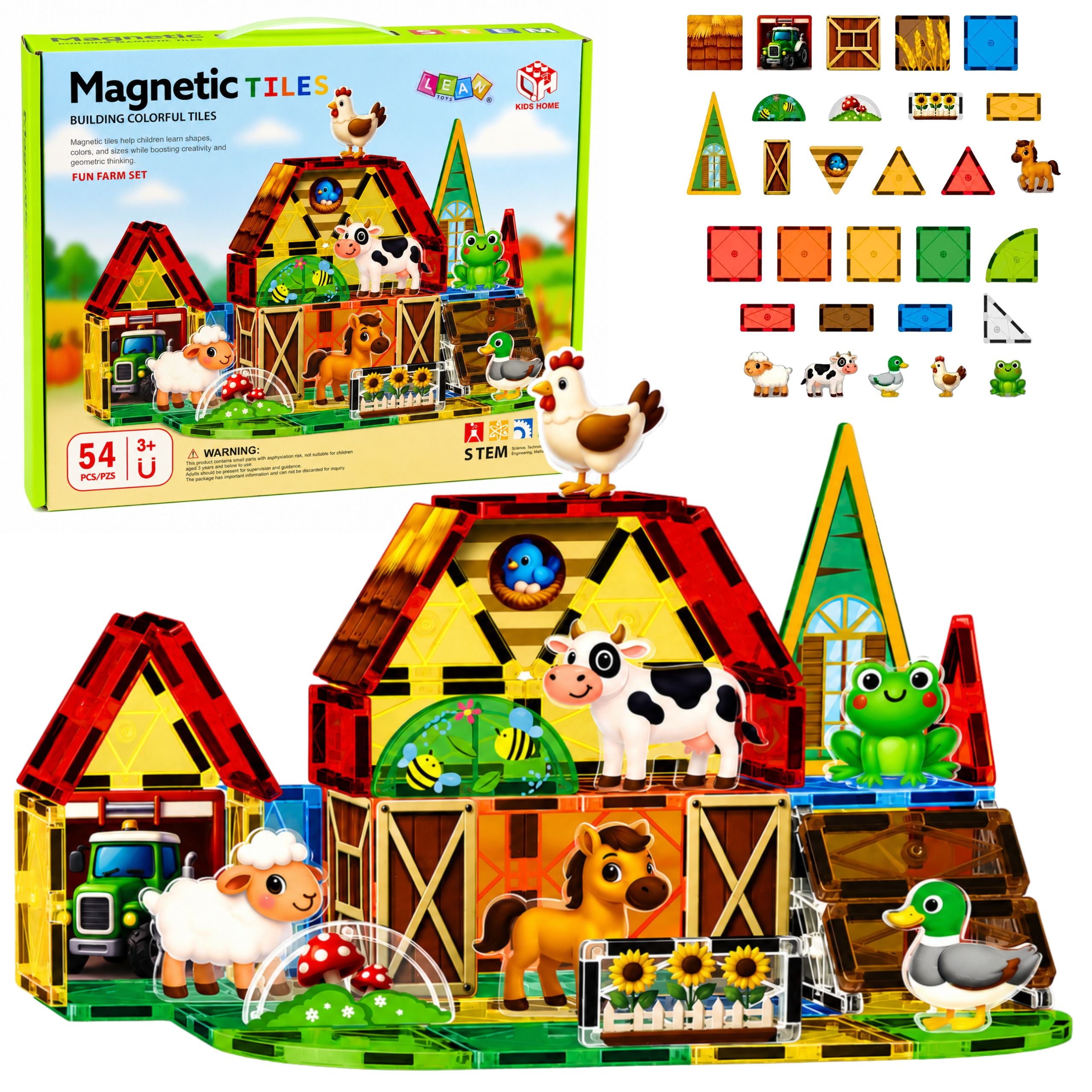 Magnetic Construction Blocks Domestic Animals Farm 54 Pcs.