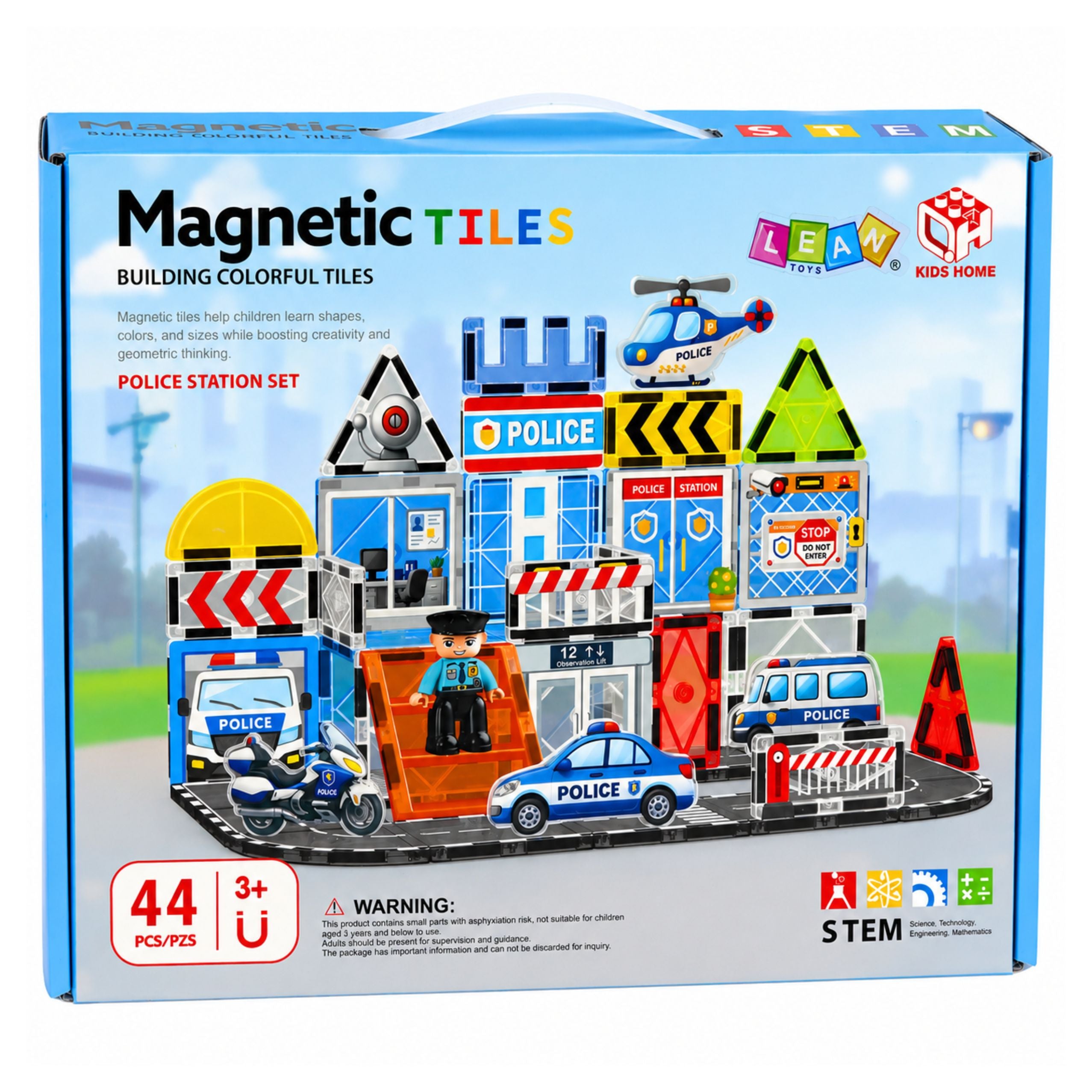 Magnetic Construction Blocks Police Base Vehicles Policeman 44 Pcs.