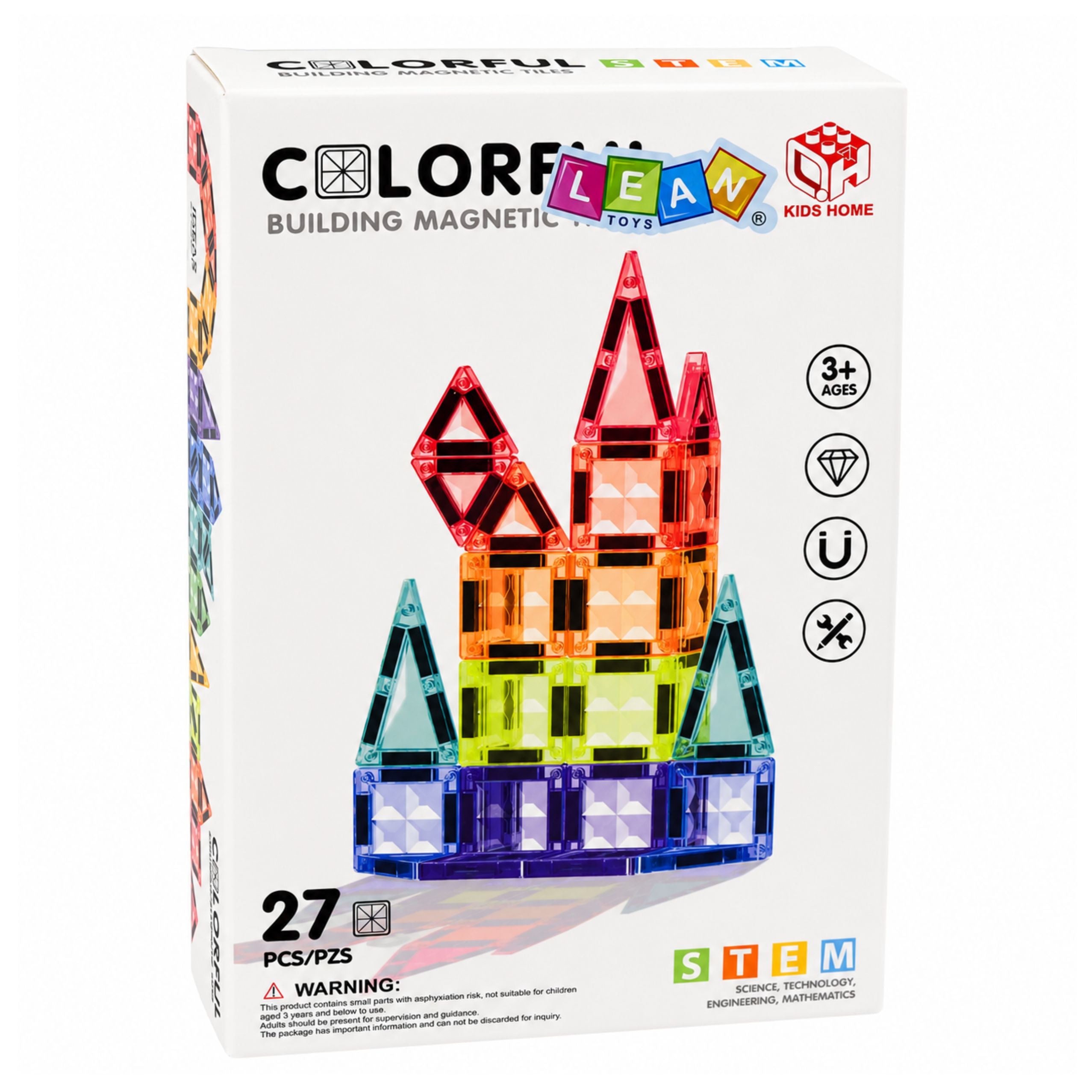 Magnetic Construction Blocks 3d Panels Creative Stem Colorful 27 Pcs.