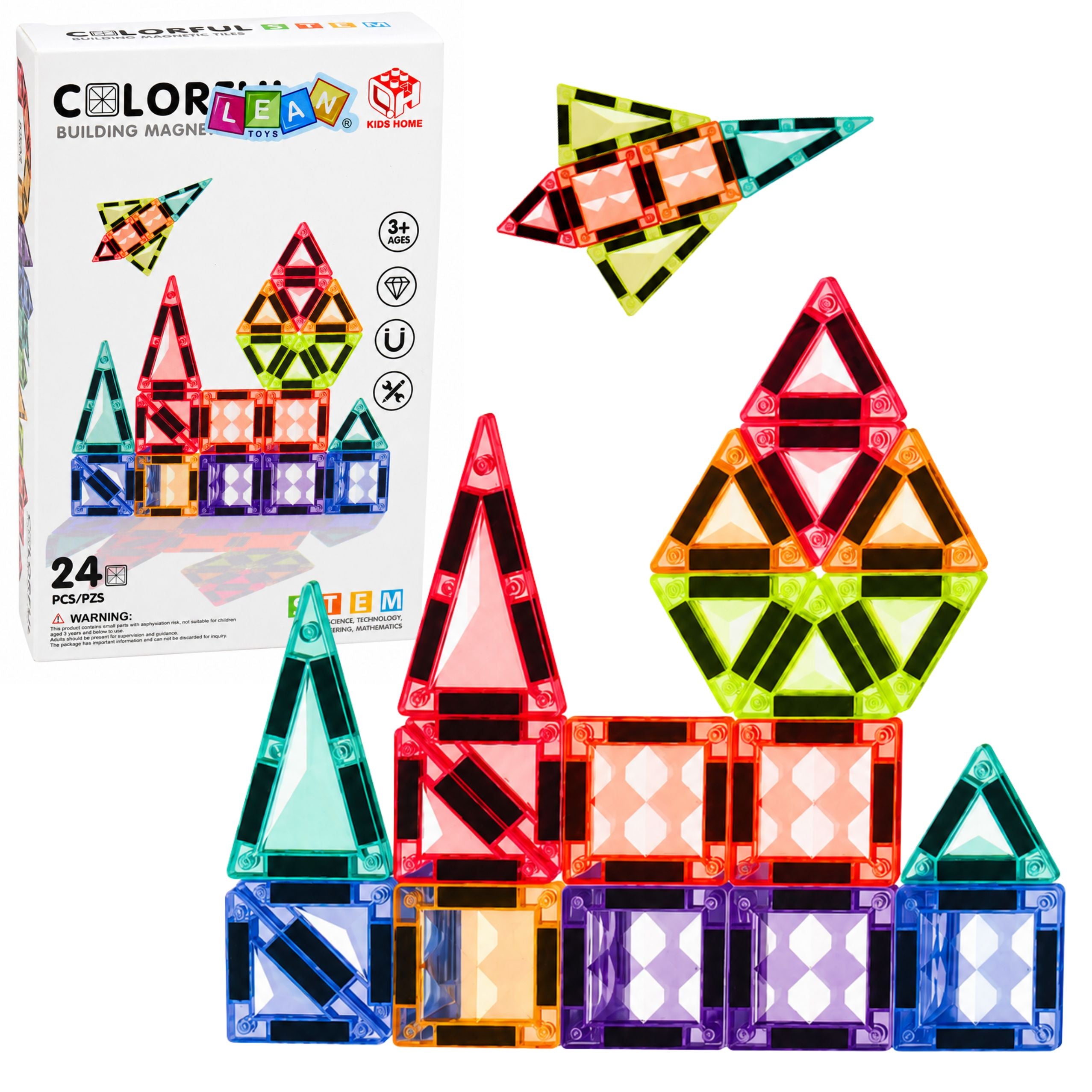 Magnetic Construction Blocks 3d Panels Creative Stem Colorful 24 Pcs.
