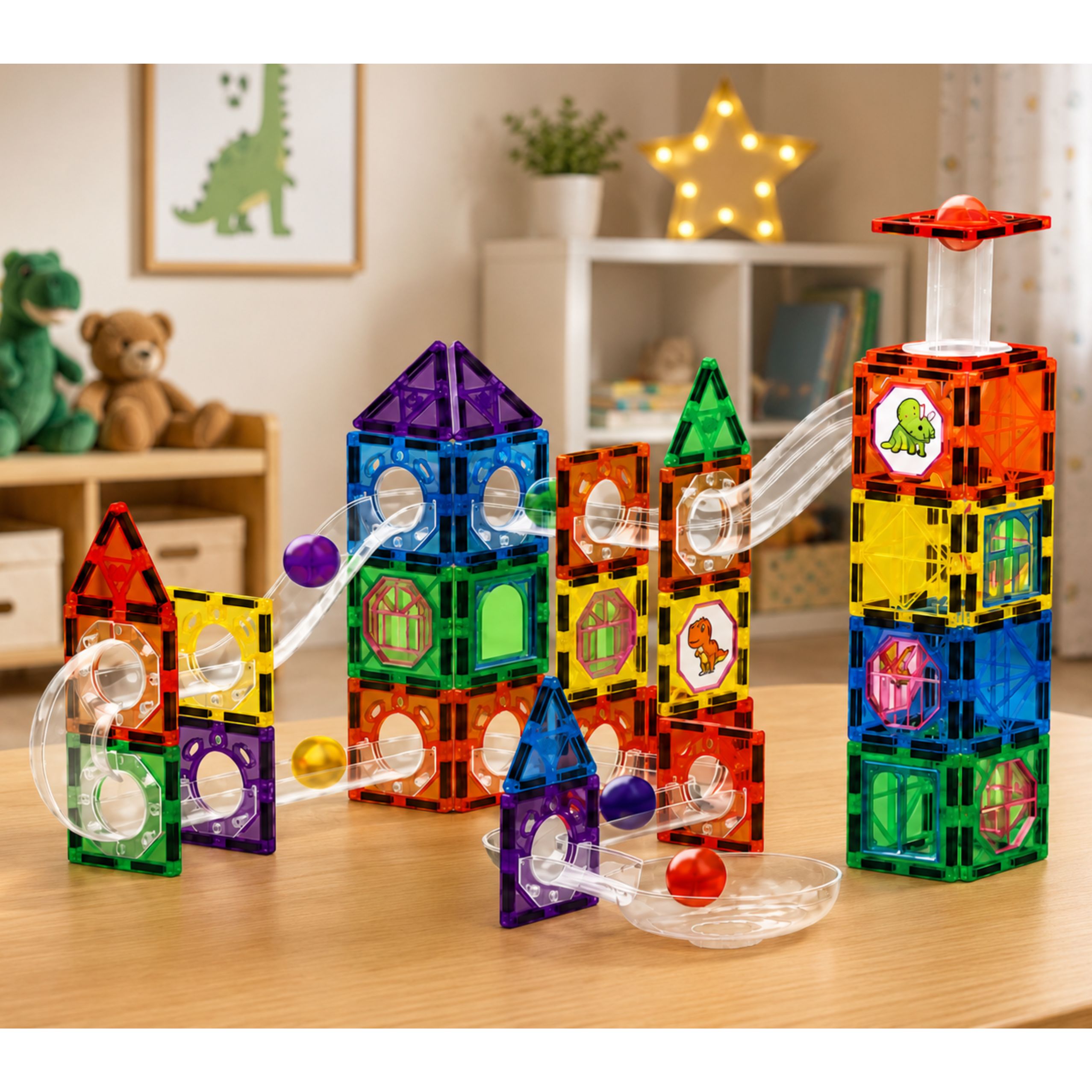 Magnetic Construction Blocks Track For Stem Balls Dinosaurs 92 Pcs.