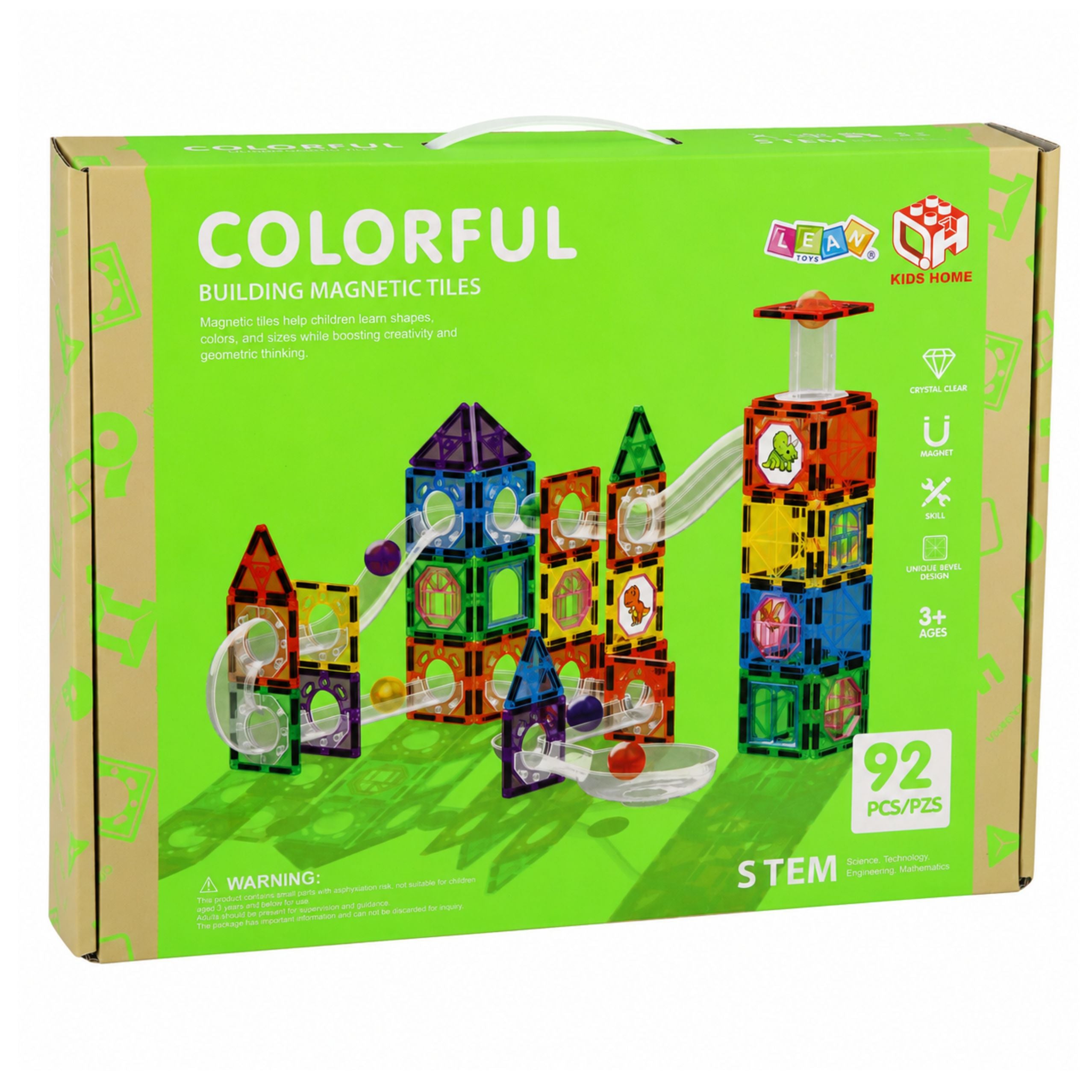 Magnetic Construction Blocks Track For Stem Balls Dinosaurs 92 Pcs.