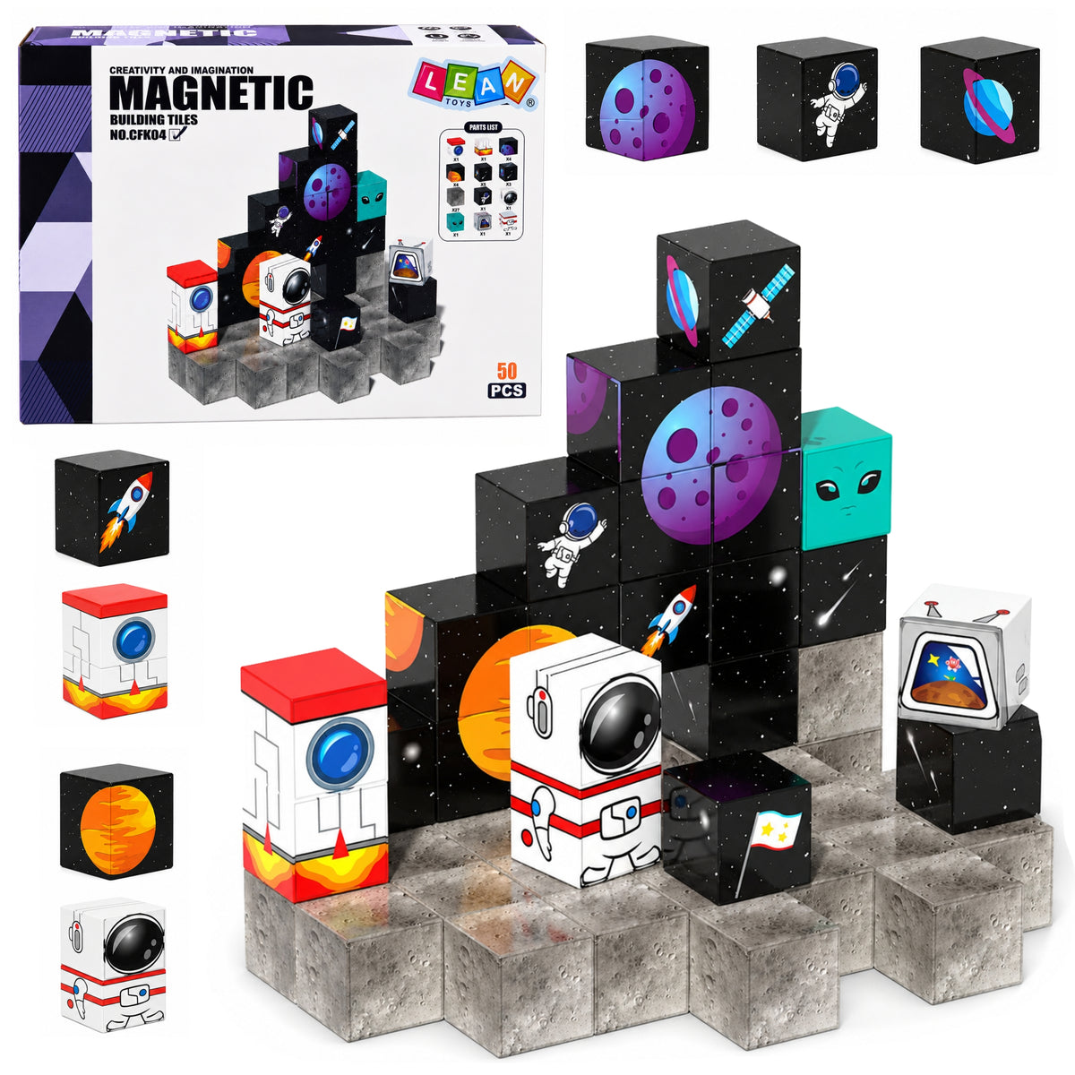 Set Blocuri Magnetice Cuburi Cuburi Pixeli 3d Spatiu 50 Buc.