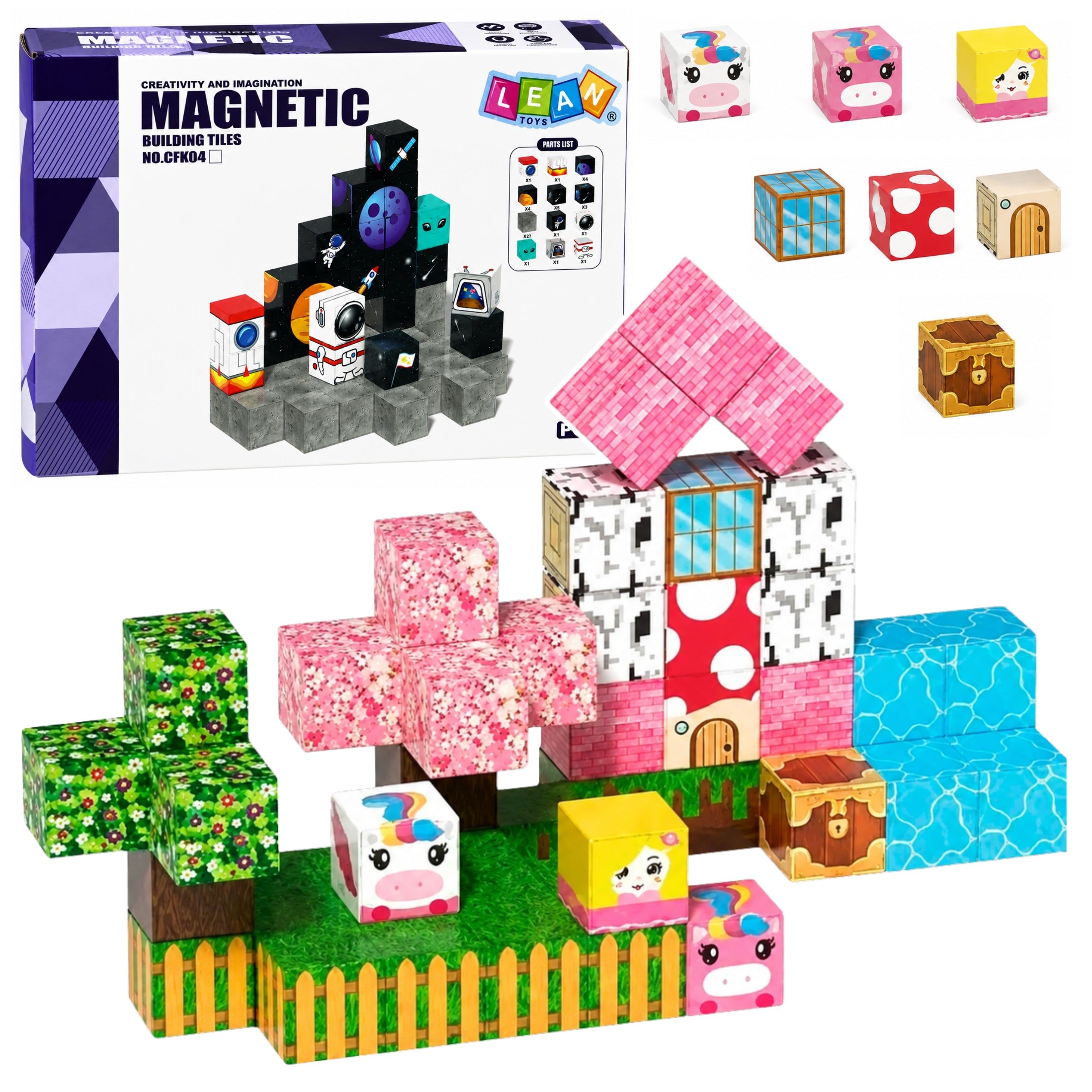 Set Blocuri Magnetice Cuburi Cuburi Pixeli Unicorni 3d 50 Buc.