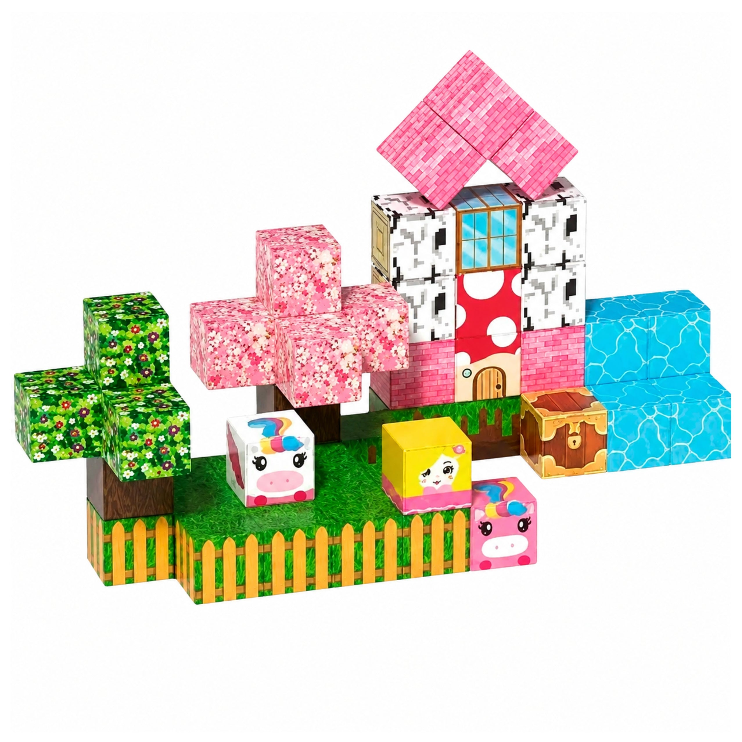 Set Blocuri Magnetice Cuburi Cuburi Pixeli Unicorni 3d 50 Buc.