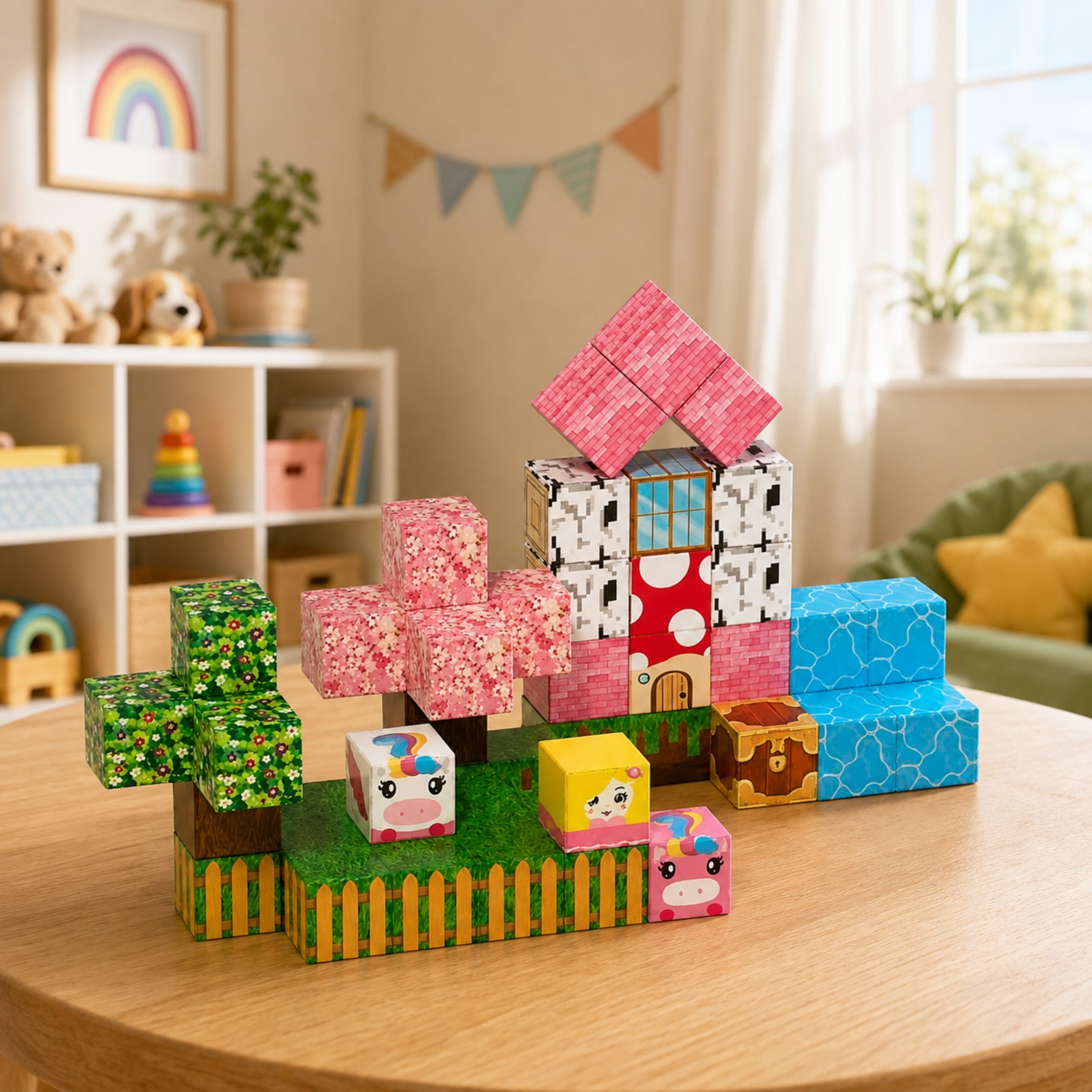 Set Of Magnetic Blocks Cubes Cubes Pixels Unicorns 3d 50 Pcs.