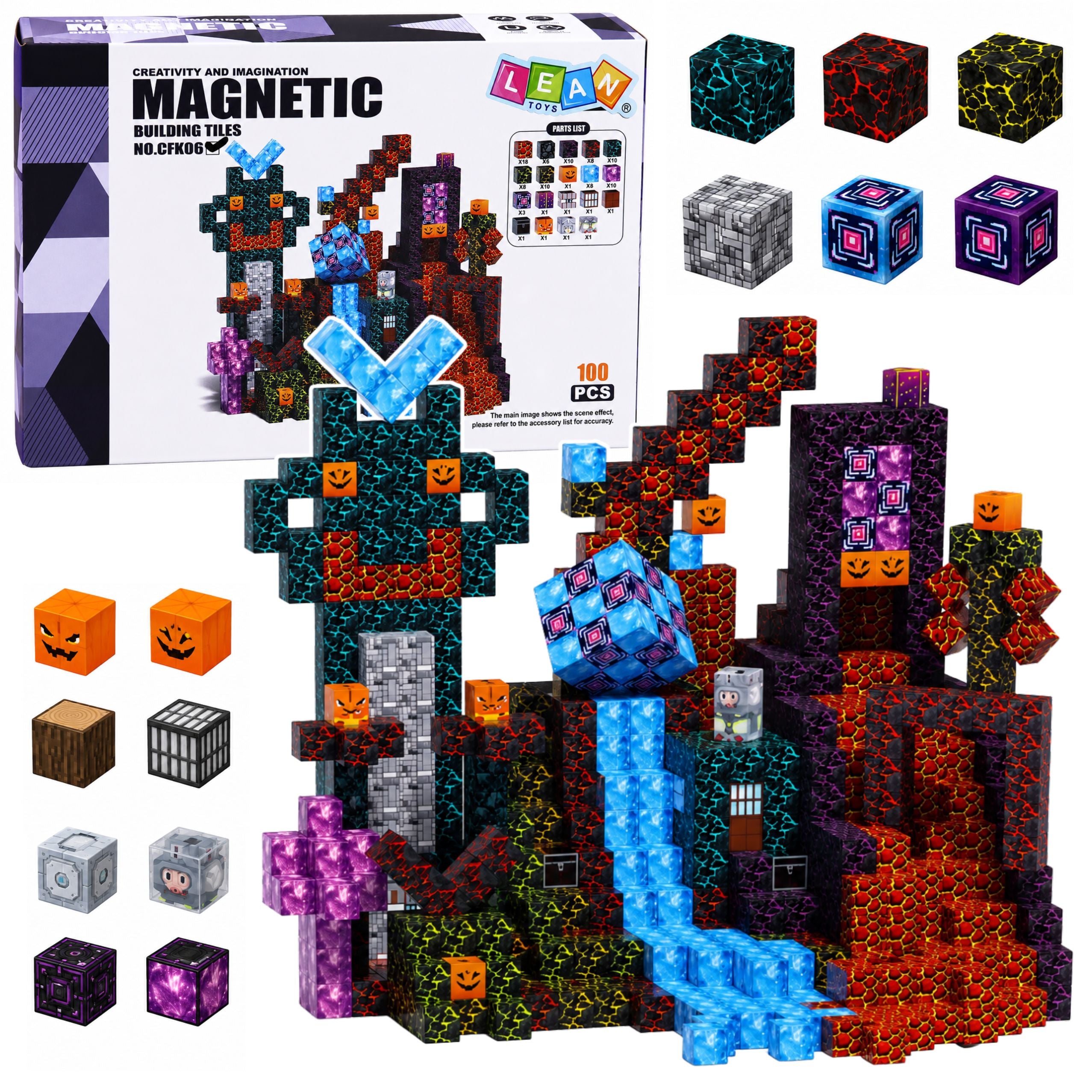 Set Of Magnetic Blocks Cubes Cubes Pixels 3d Dark World 100 Pcs.