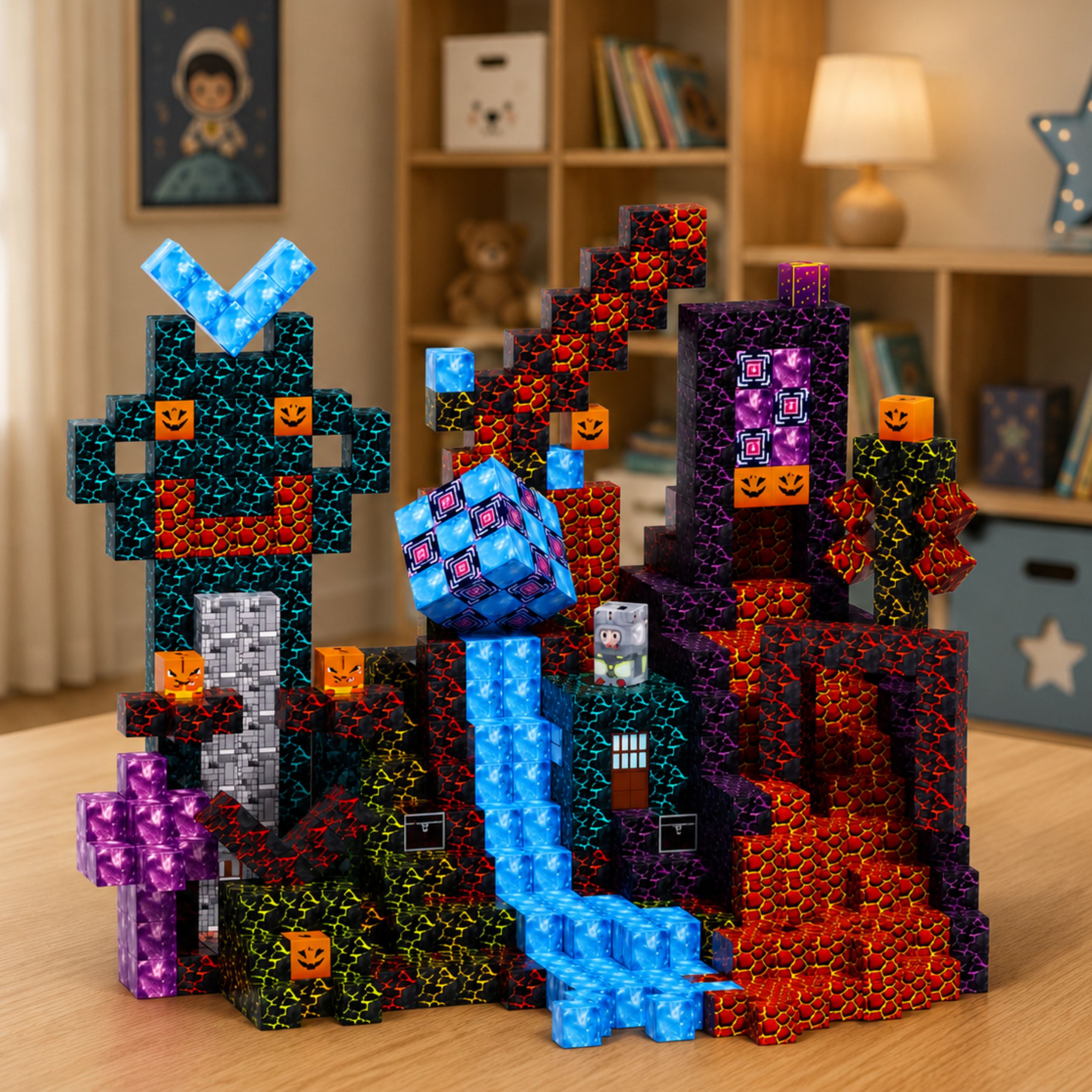 Set Of Magnetic Blocks Cubes Cubes Pixels 3d Dark World 100 Pcs.