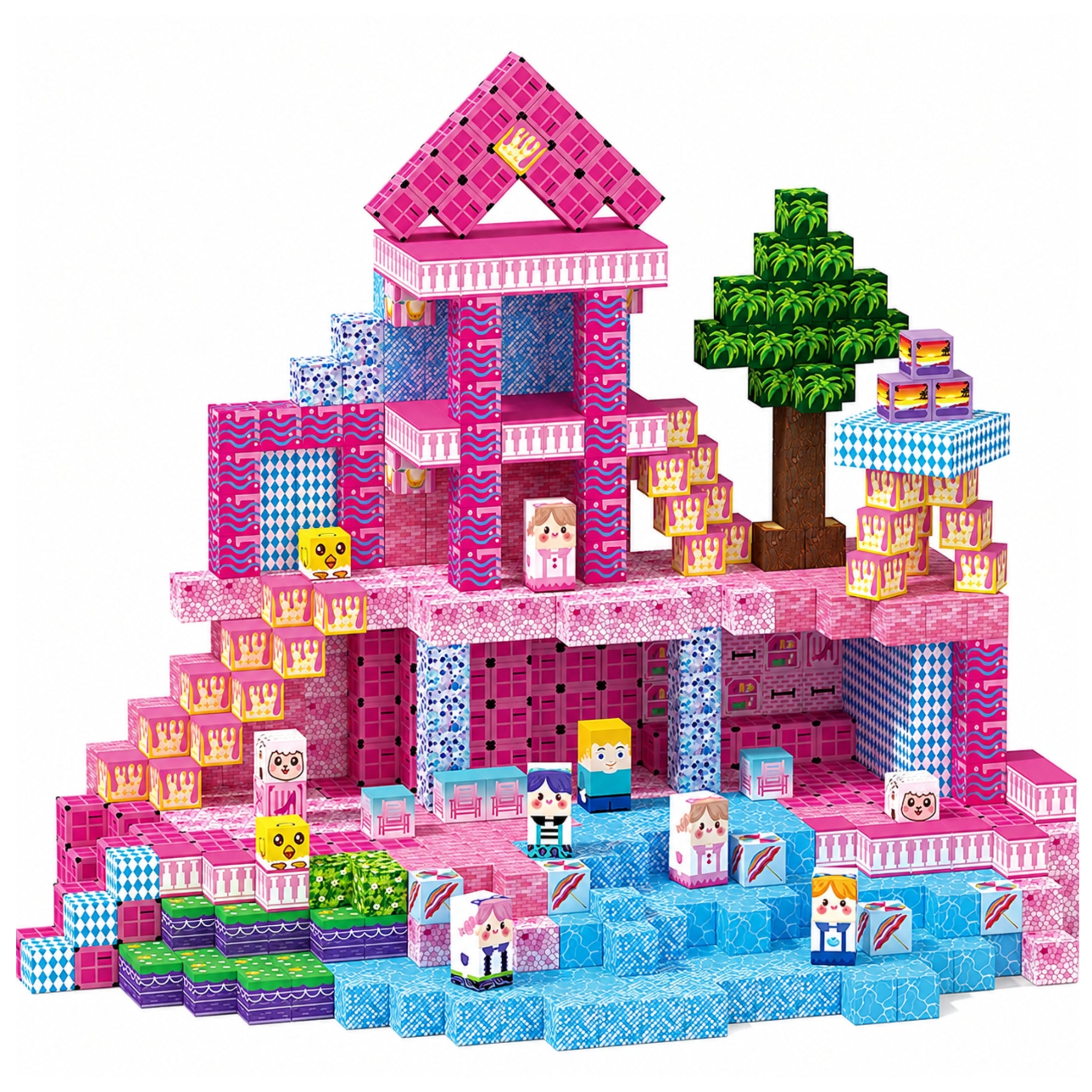 Magnetic Blocks Pixels Cubes Dice Pixel World Pink 100 Pcs.