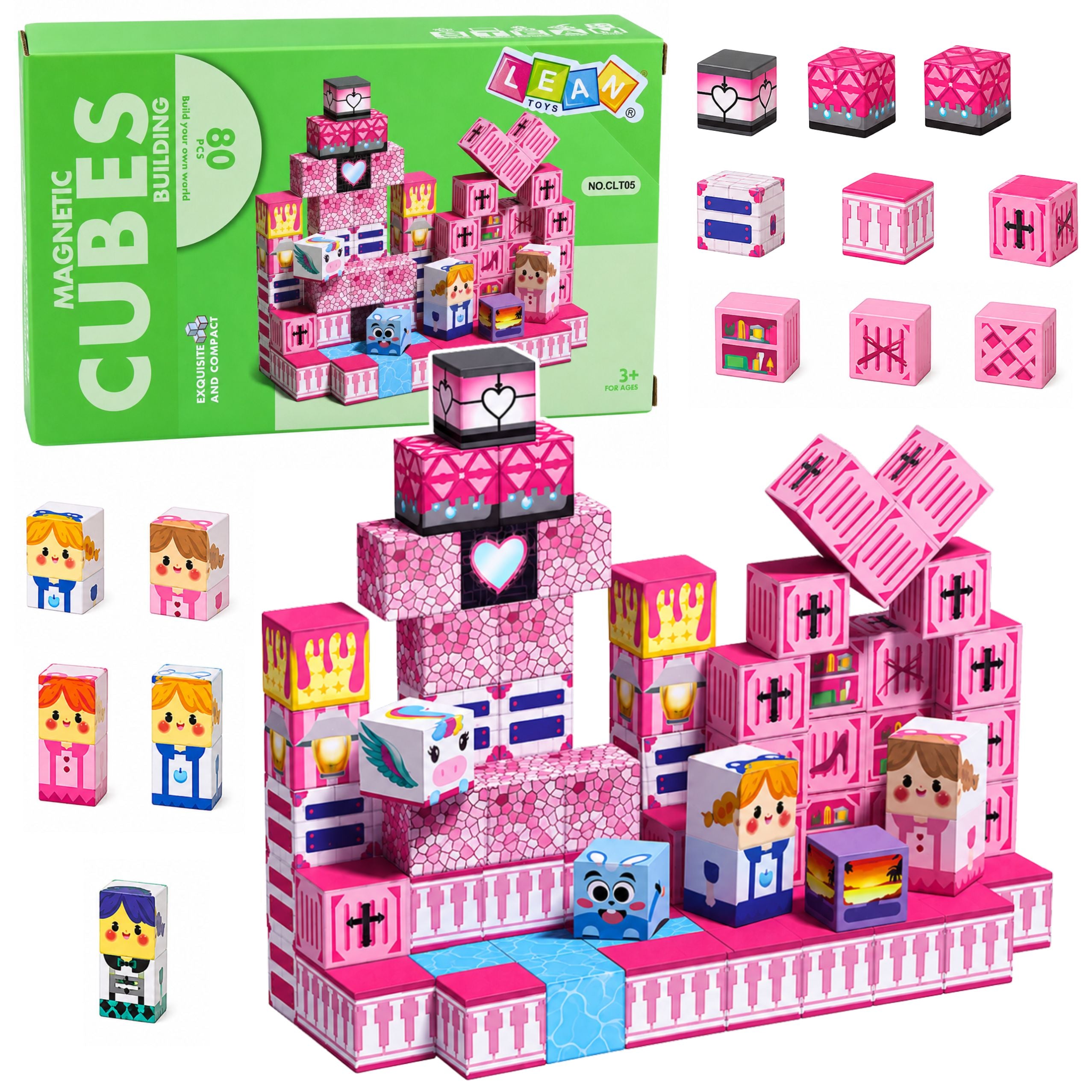 Magnetic Blocks Pixels Cubes Dice Pixel World Pink 80 Pcs.
