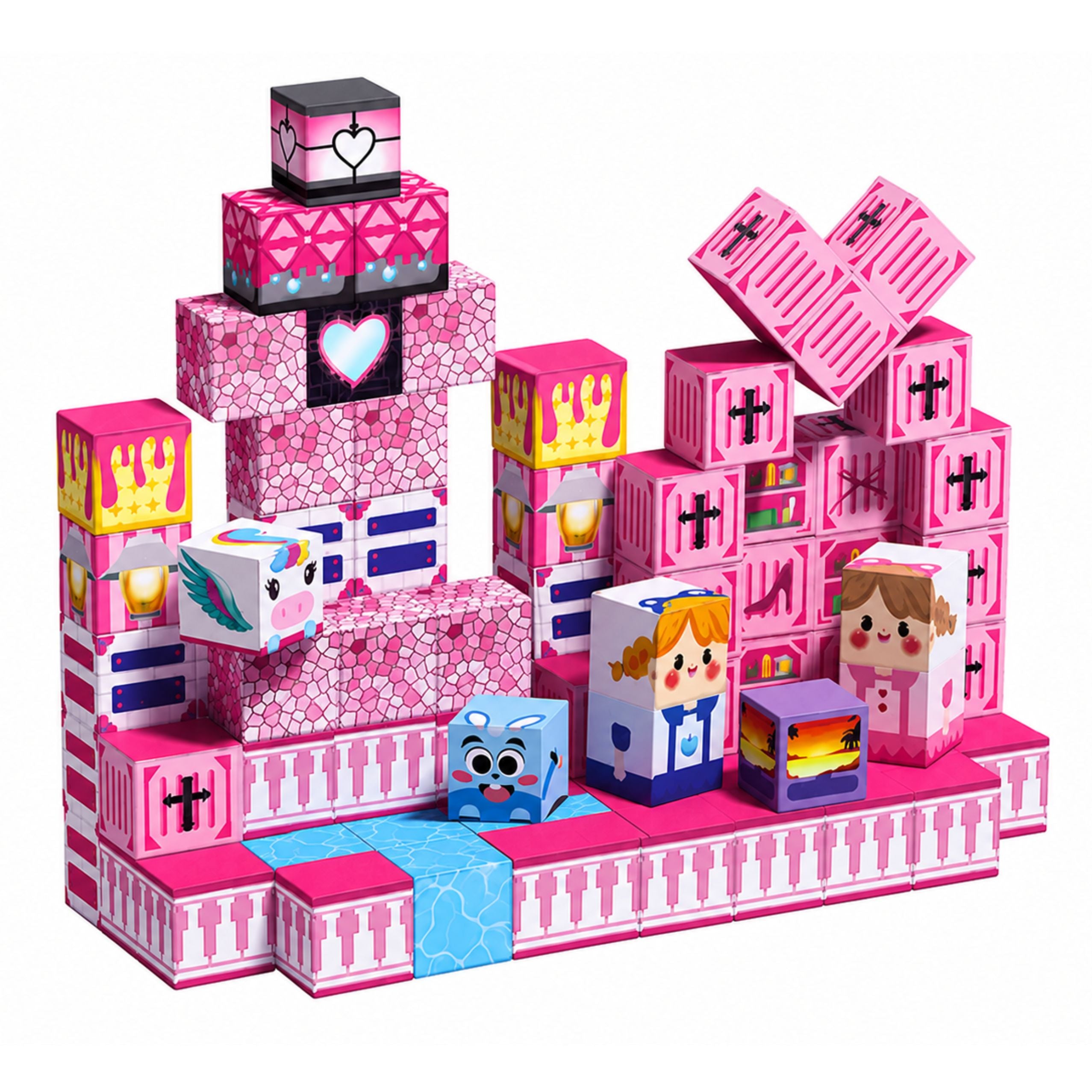 Magnetic Blocks Pixels Cubes Dice Pixel World Pink 80 Pcs.