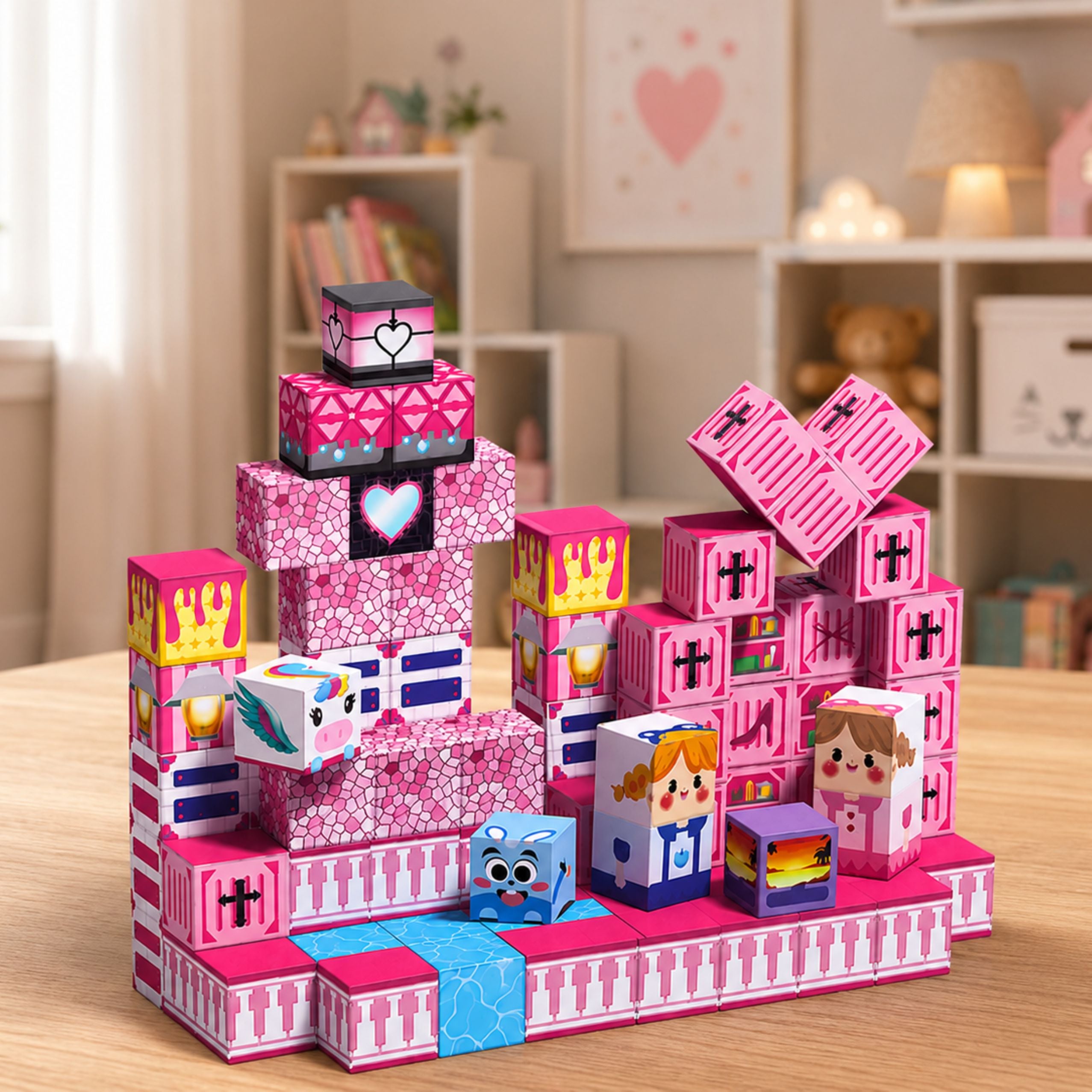 Magnetic Blocks Pixels Cubes Dice Pixel World Pink 80 Pcs.