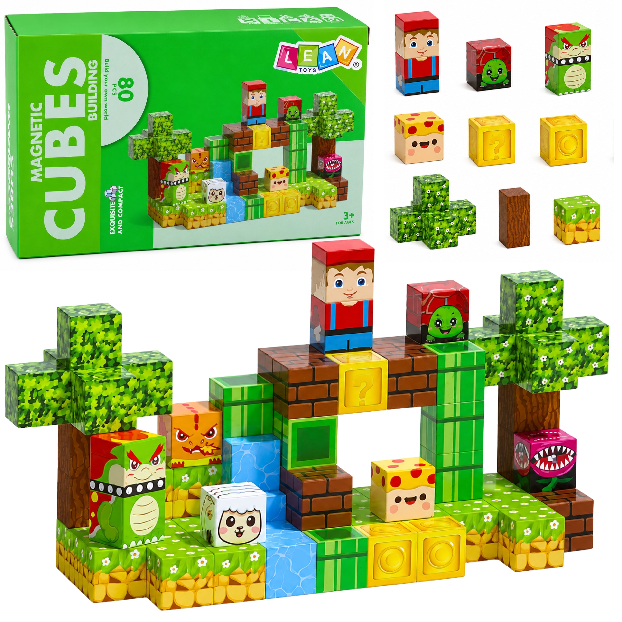 Magnetic Blocks Cubes Pixel World Animals 80 Pcs.