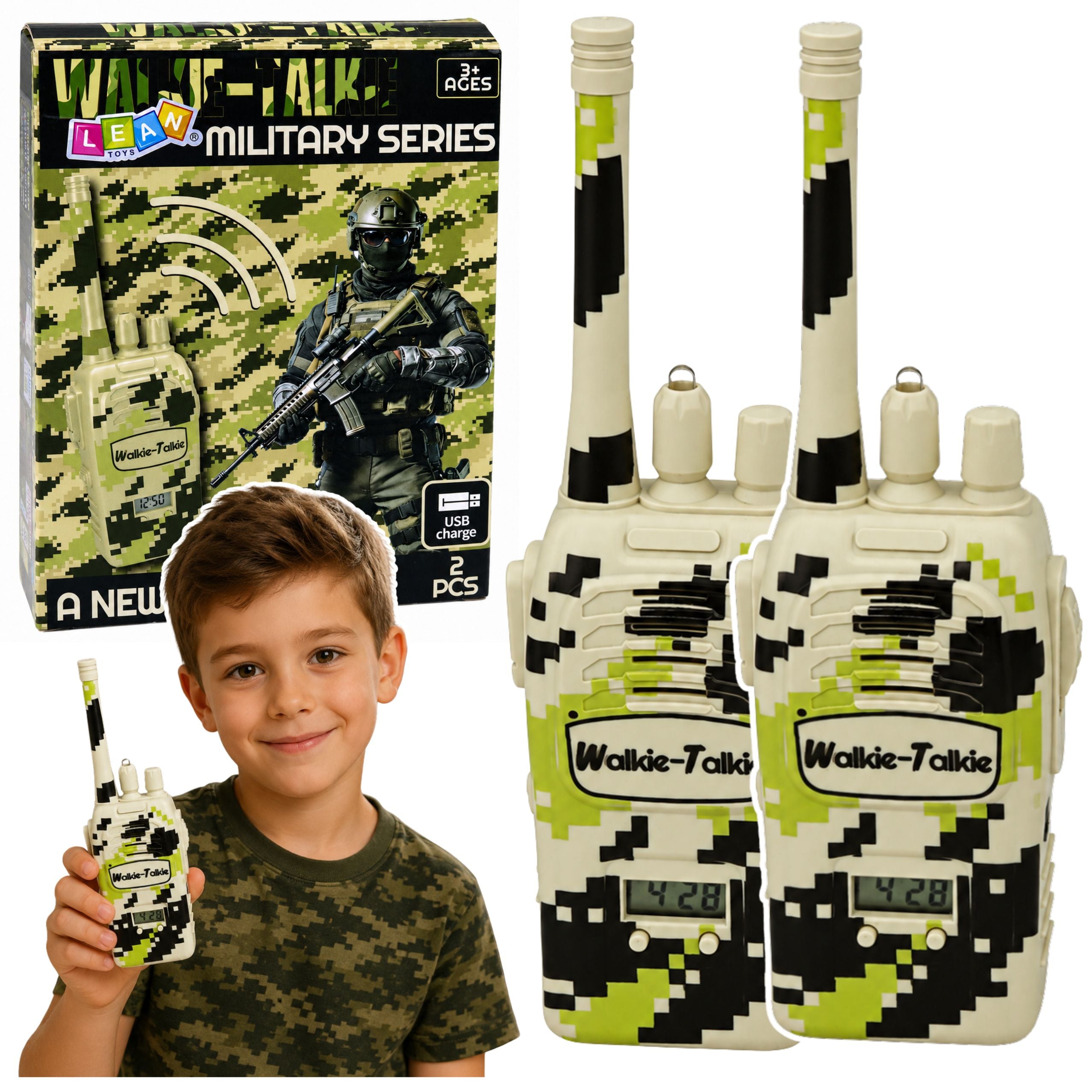 Militärische Walkie-Talkies, USB-Reichweite 200 m, Khaki, 2 Stk.
