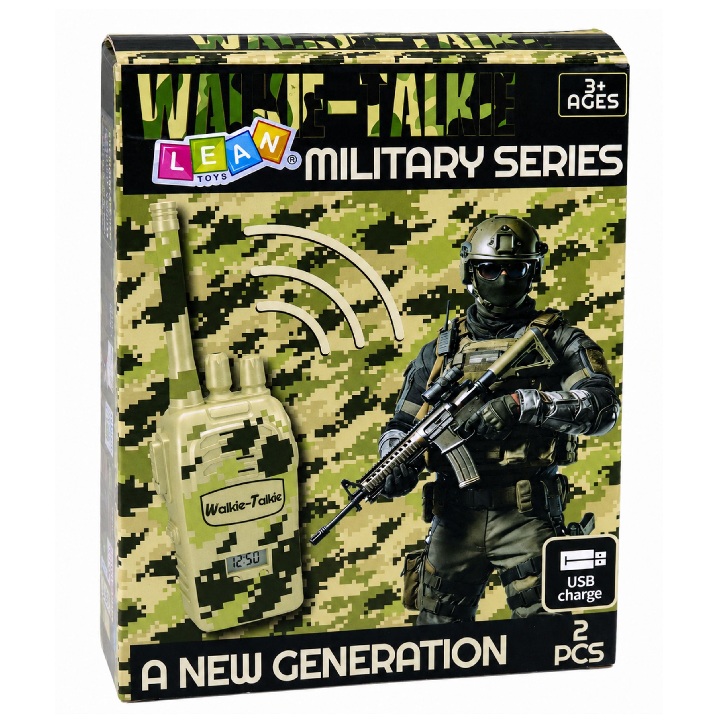 Militärische Walkie-Talkies, USB-Reichweite 200 m, Khaki, 2 Stk.