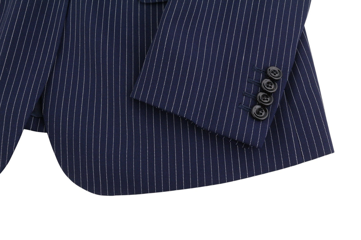 Suistudio Women Blazer Cameron Eu40s Blue Wool Pinstriped Single Breasted