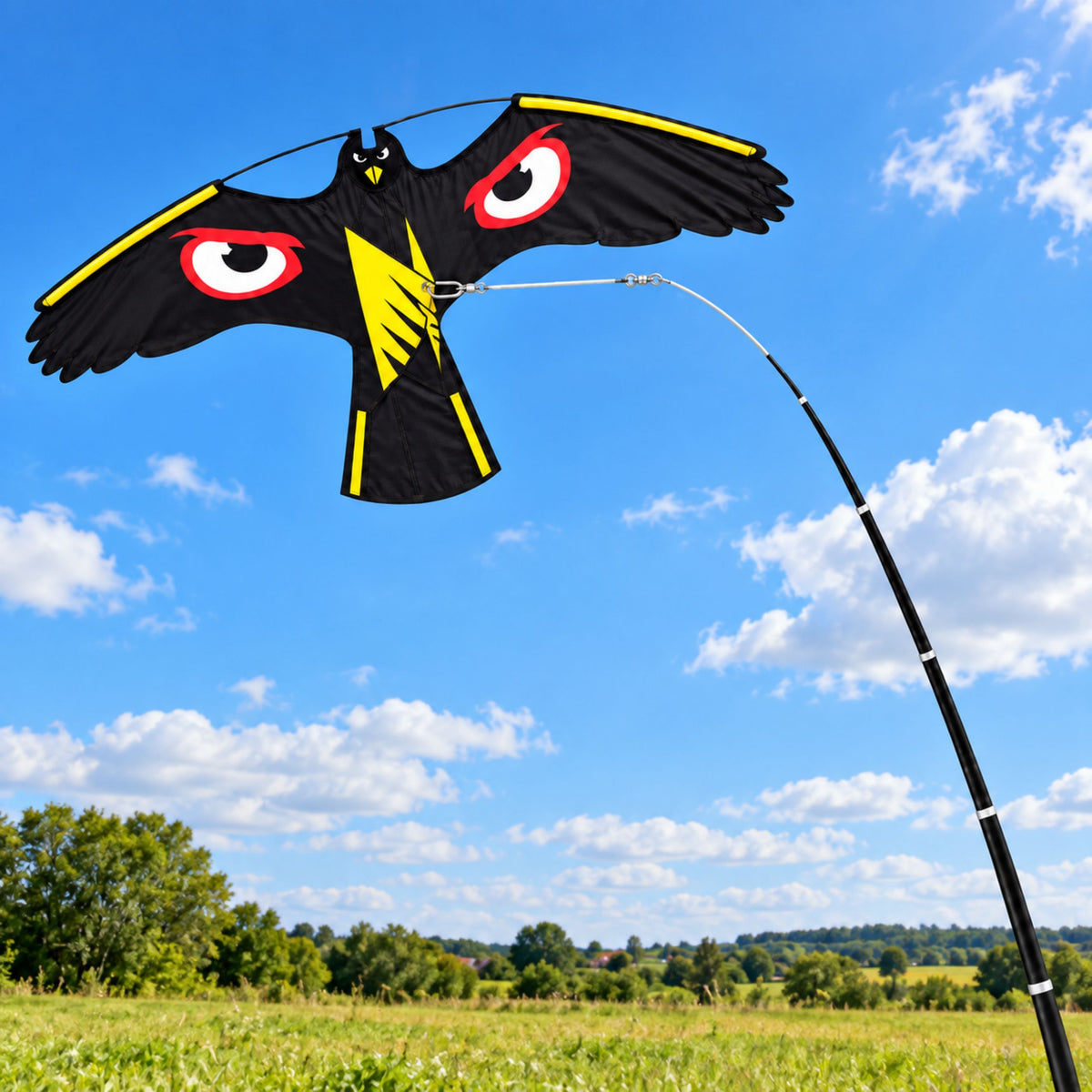 Bird Scarer Kite Predator Black Hawk 120 Cm Mast 4m