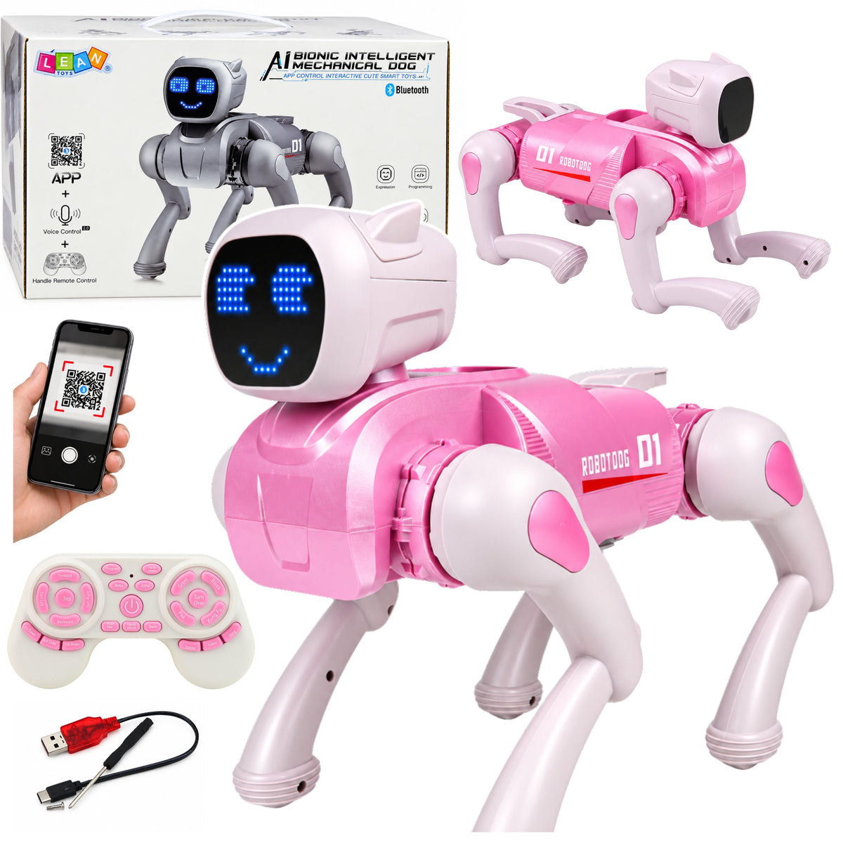 Pink Ai Robot Dog – Remote Controlled (rc/bluetooth/app) & Programmable