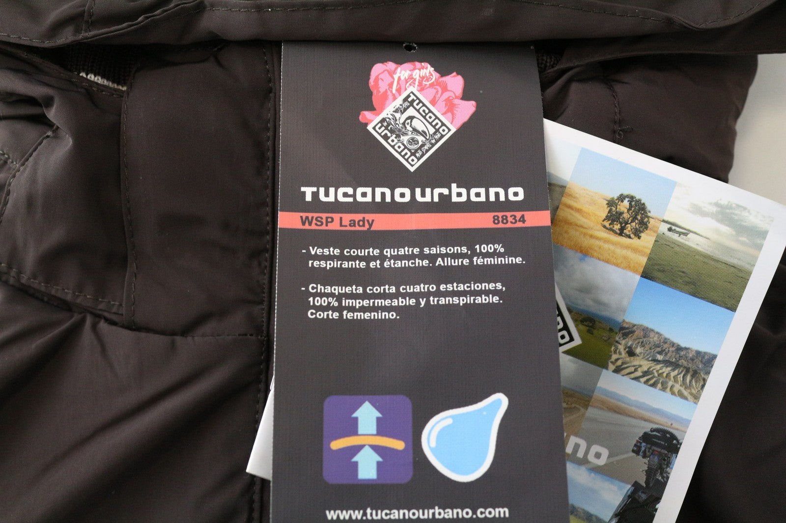 Tucano Urbano Wsp Damska kurtka damska Brązowa wodoodporna odzież motocyklowa z kapturem