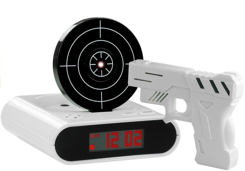 Gun Alarm Clock With Laser Pistol White