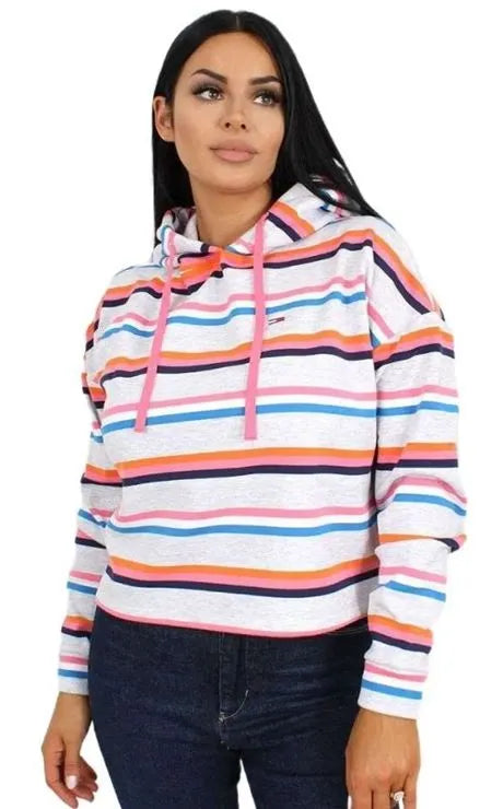 Tommy Jeans Boxy Crop Multi Stripe Kapuzenpullover Mix L