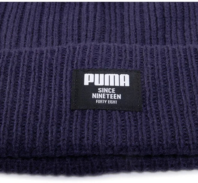 Caipín geimhridh púma iomaireach clasaiceach beanie peacoat gorm