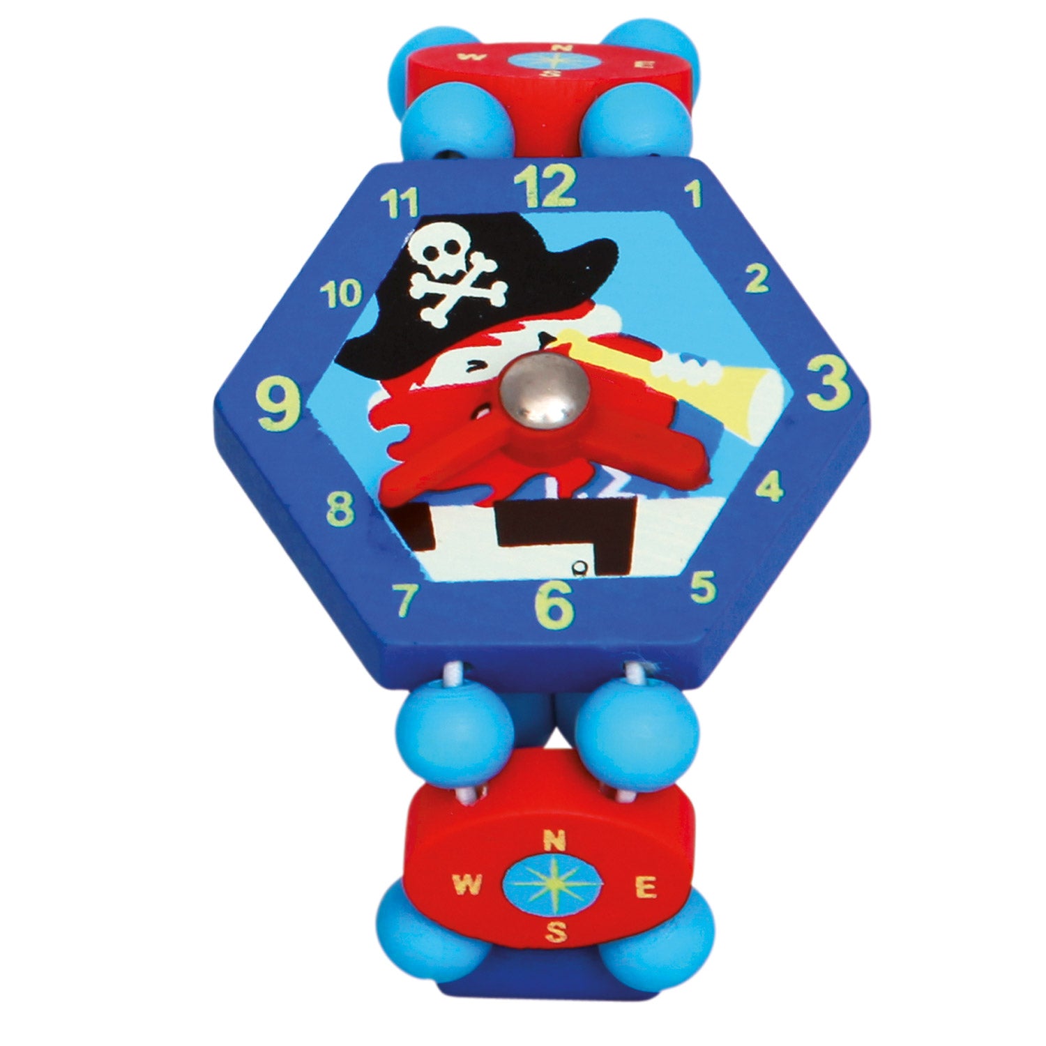 Piratenuhr aus Holz, Blau, 8 cm
