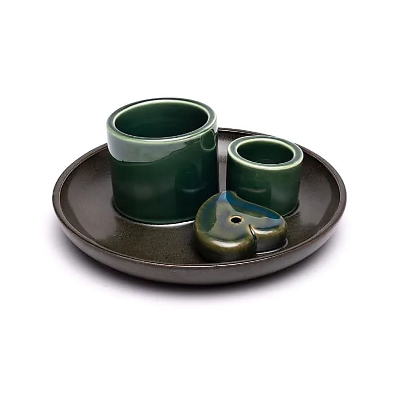 Arzător de tămâie și tămâie din ceramică Palo Santo Petrol/maro - 14x6 cm