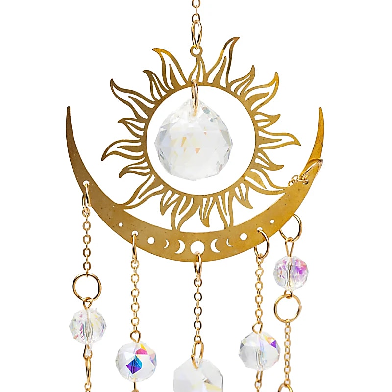 Suncatcher Sol e Meia Lua Com Cristal - 44x8 Cm
