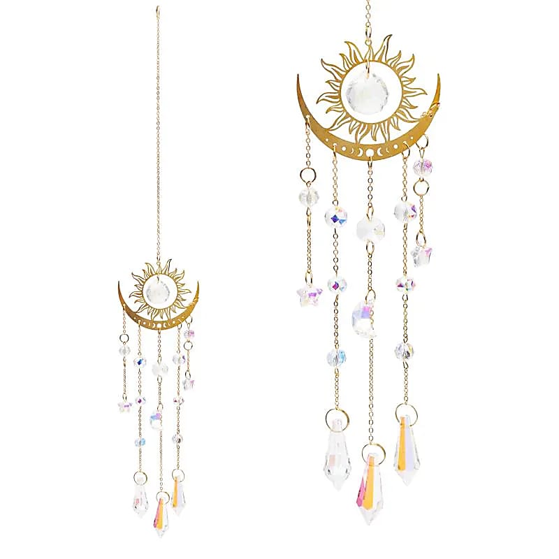 Suncatcher Sol e Meia Lua Com Cristal - 44x8 Cm