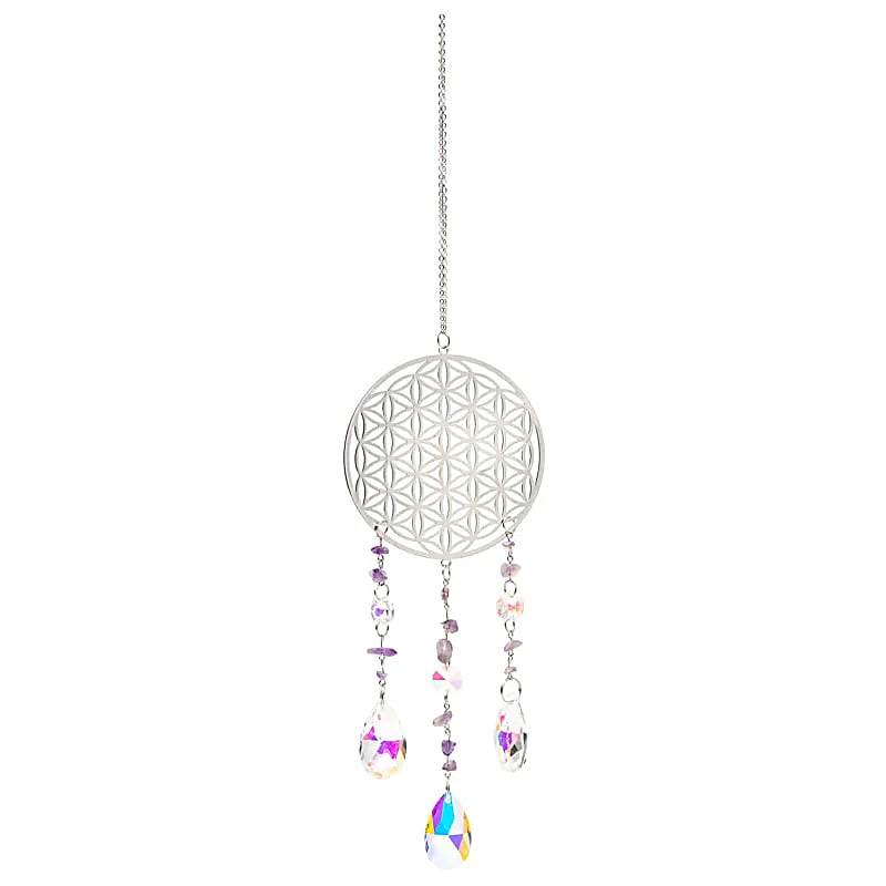 Suncatcher Flower Of Life Silverfärgad Med Ametist - 40x9,5 Cm