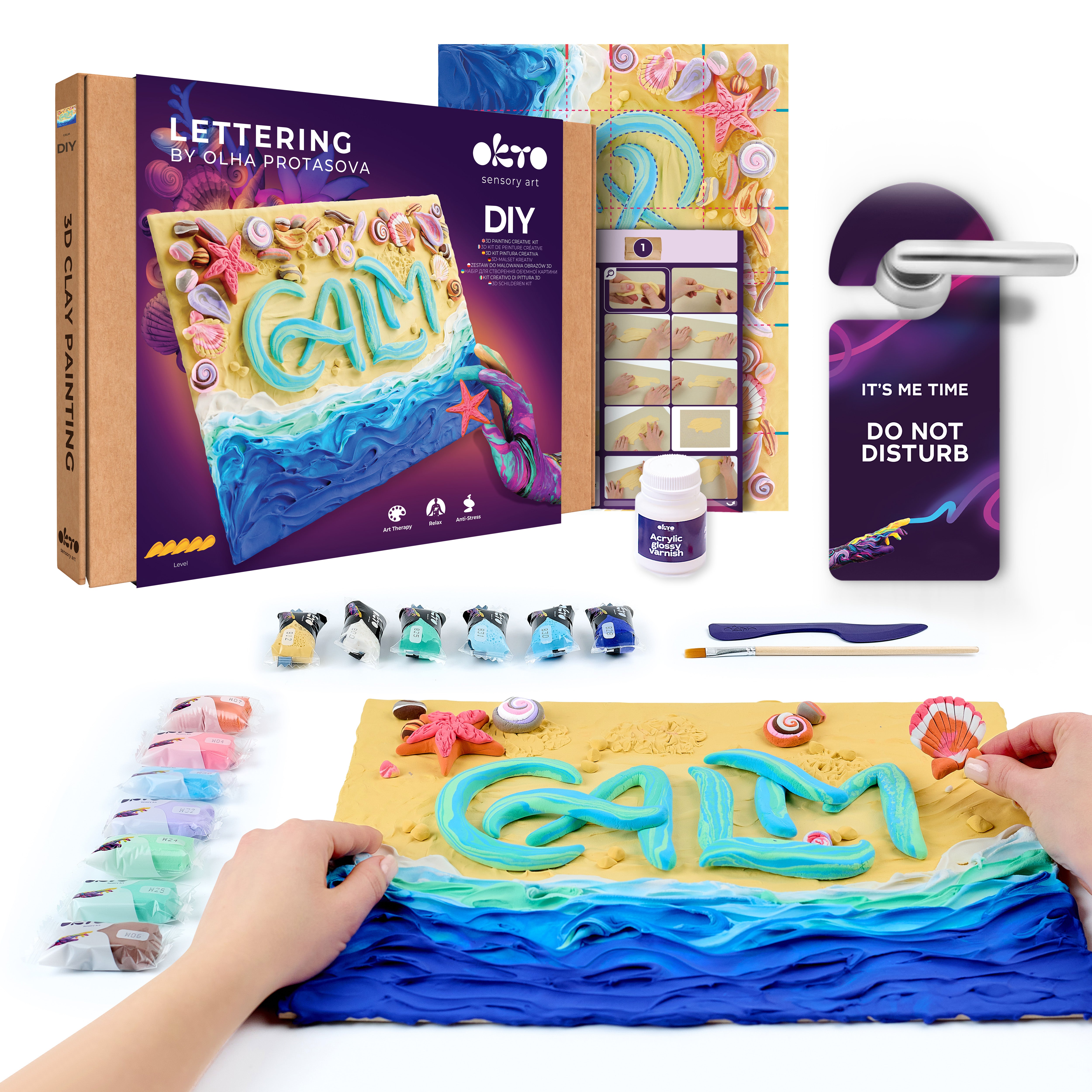 Okto Lettering Art Set For Painting With Clay Calm 30x40 Cm
