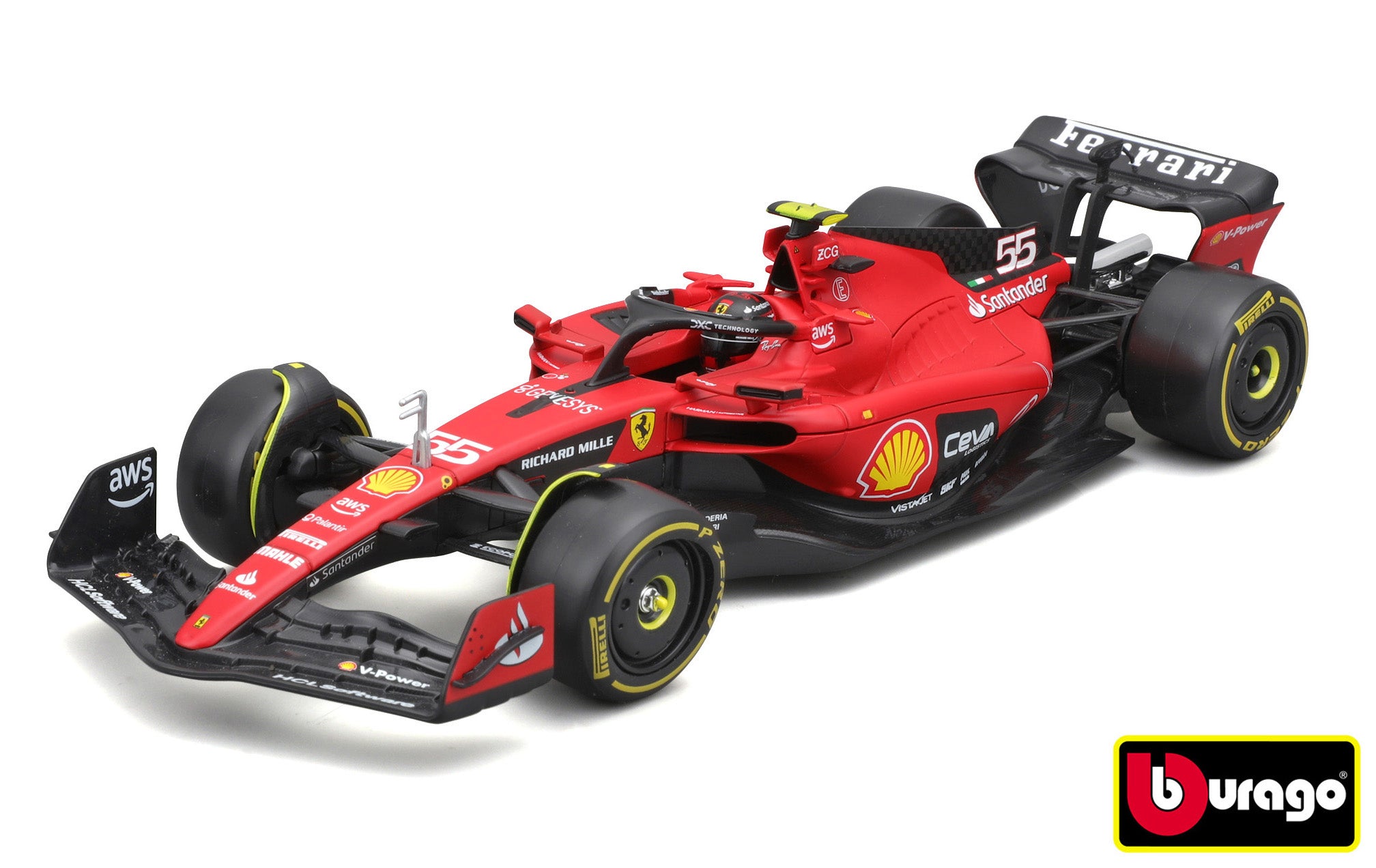 Bburago 1:24 Formule F1 Ferrari Scuderia Sf-23 (2023) Nr.55 Carlos Sainz – pevné pouzdro