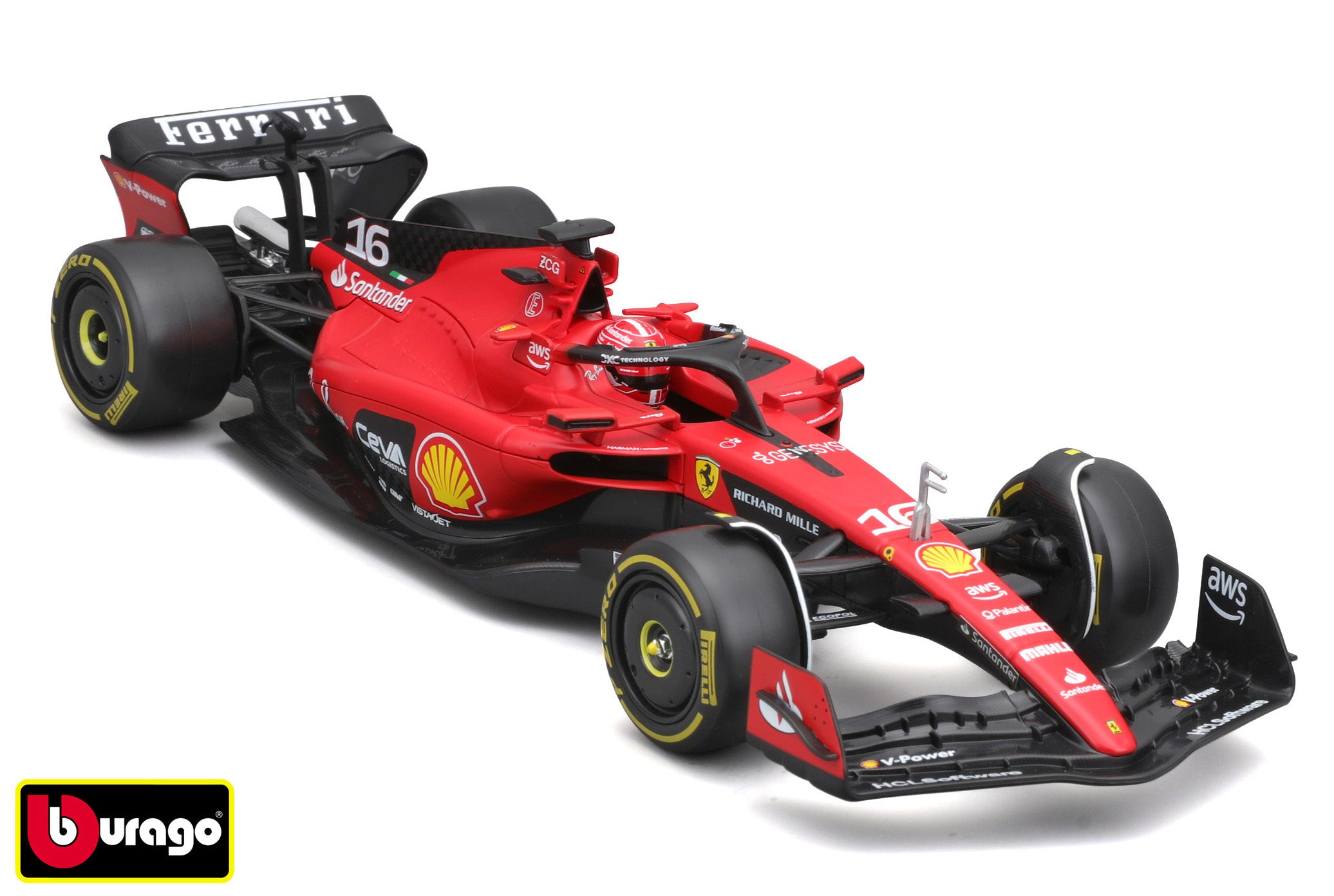 Bburago 1:24 Formule F1 Ferrari Scuderia Sf-23 (2023) Nr.16 Charles Leclerc – Hard Case