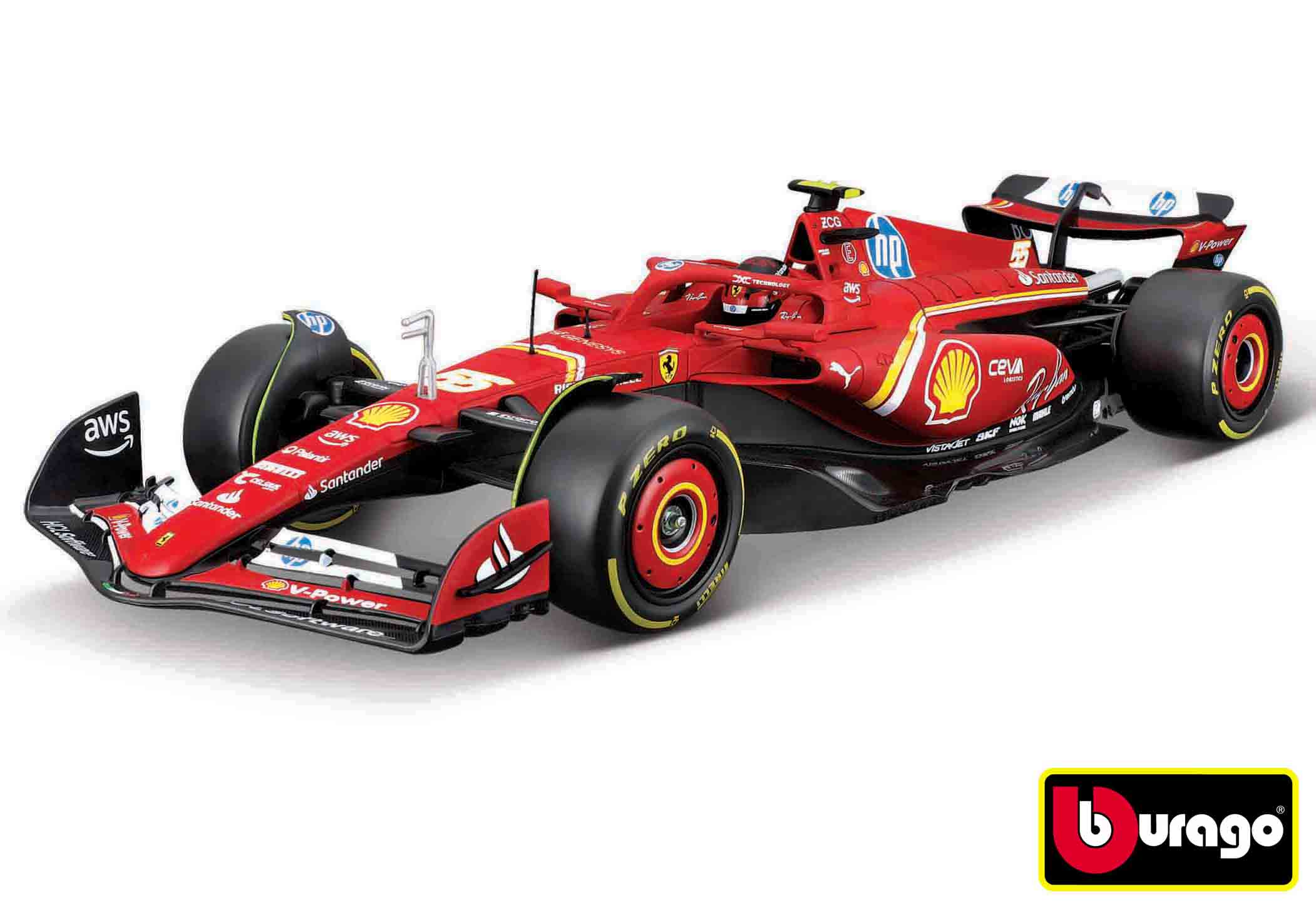 Bburago 1:24 Ferrari F1 Racing Model Kit -sf24 (2024) Nr.55 Carlos Sainz se stojanem